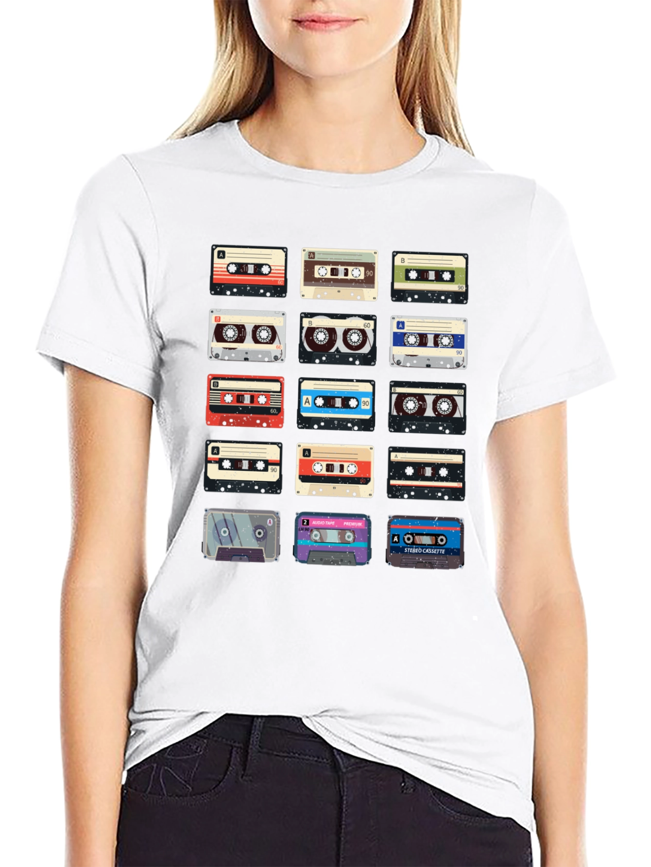 Black Retro Cassette Tape Graphic Tee - Vintage Music Lover Shirt view 9