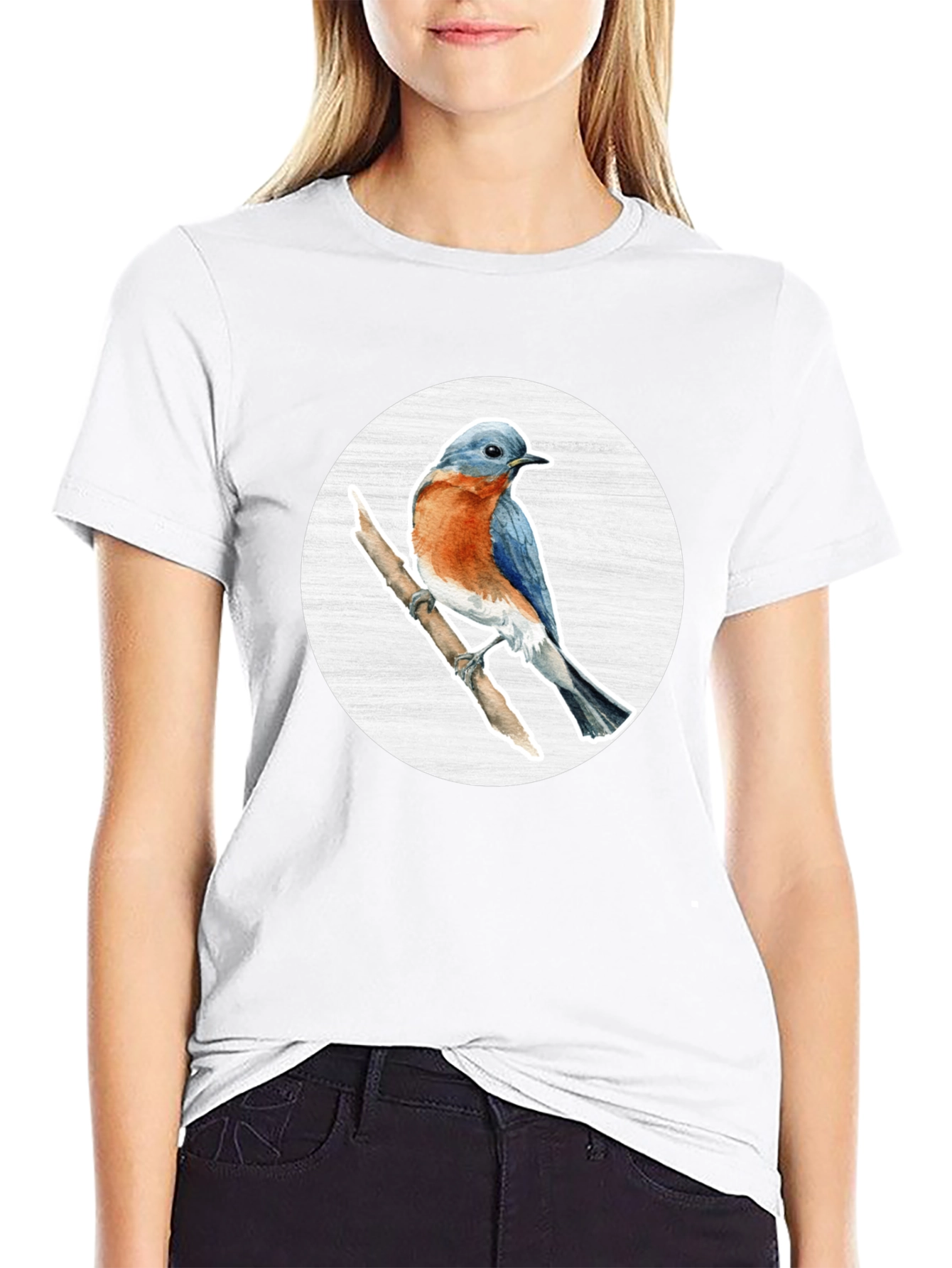 Black Bluebird Branch Graphic Tee - Stylish Bird Lover T-Shirt view 9