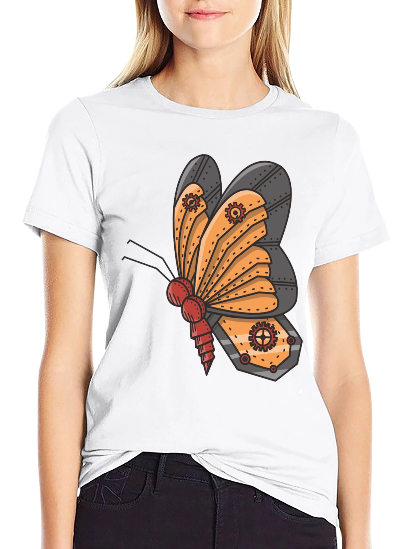 Black Steampunk Butterfly Graphic Tee - Unique Insect Design view 9
