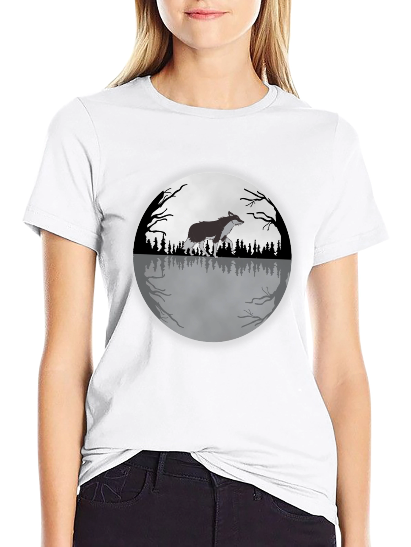 Black Wolf Moon Graphic Tee - Black Cotton T-Shirt view 9