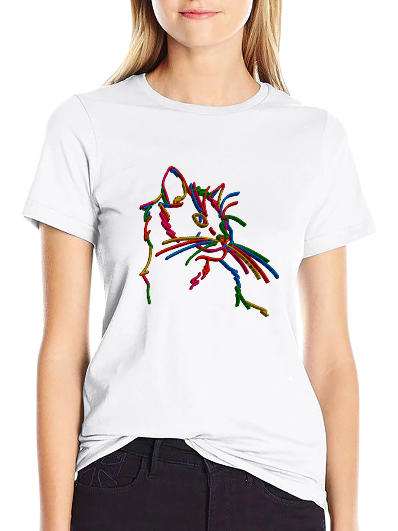 Black Vibrant Cat Outline Black T-Shirt view 9