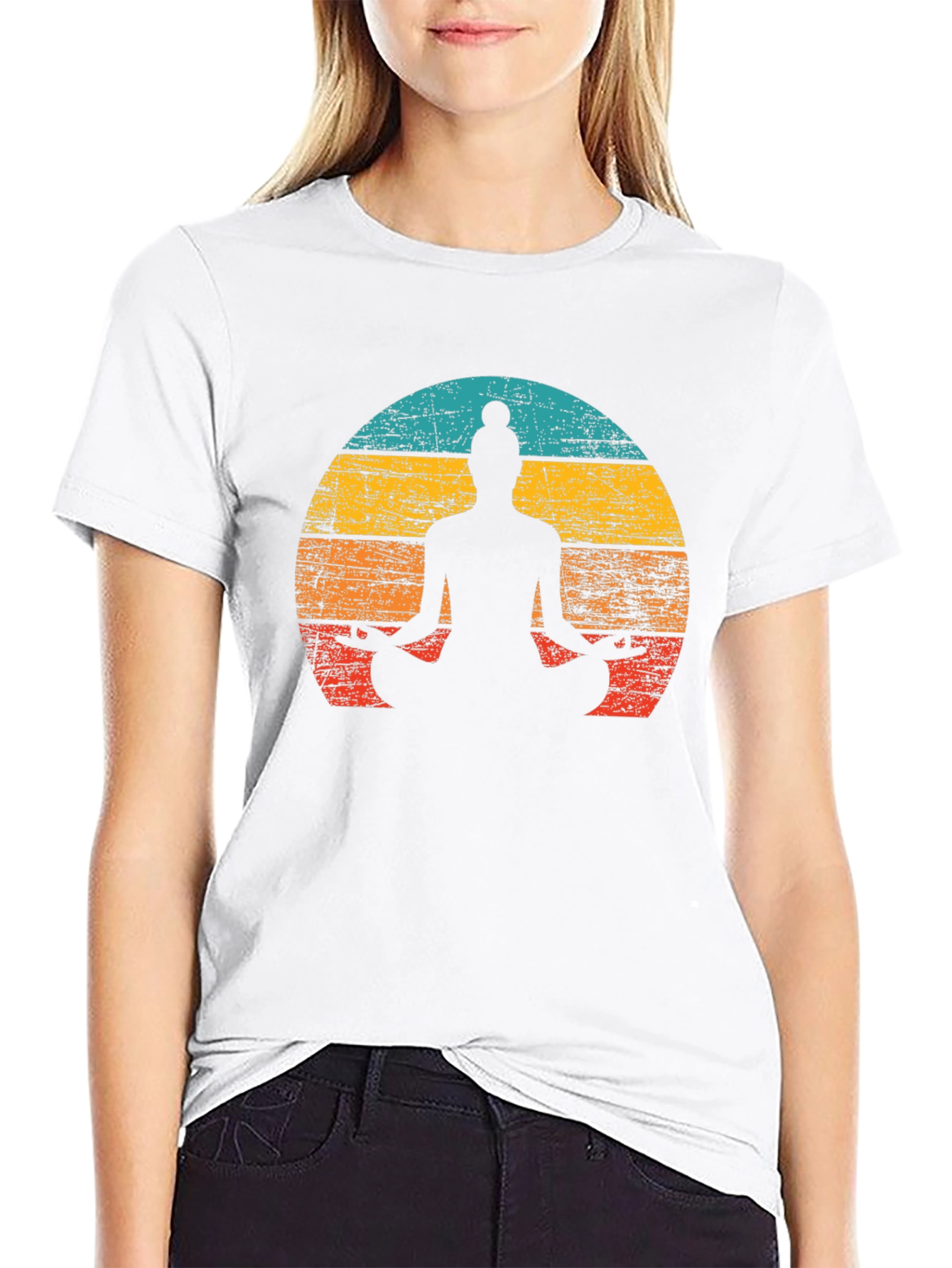 Black Yoga Silhouette Retro Sunset Graphic Tee - Unisex view 9