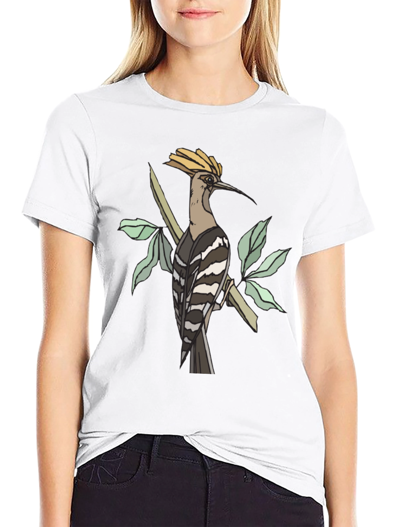 Black Hoopoe Bird Graphic Tee - Black Cotton T-Shirt view 9
