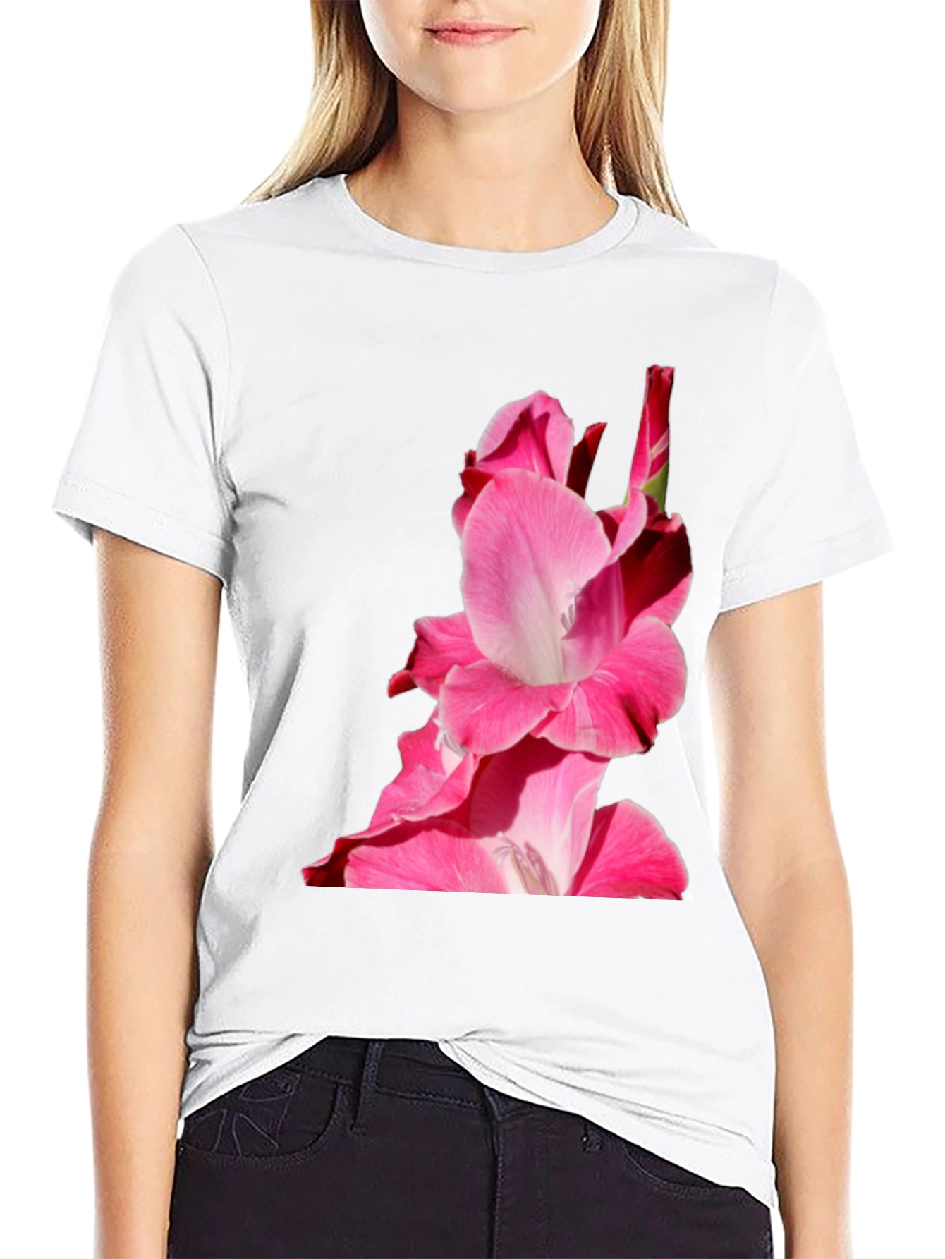 Black Pink Floral Print Black Tee view 9