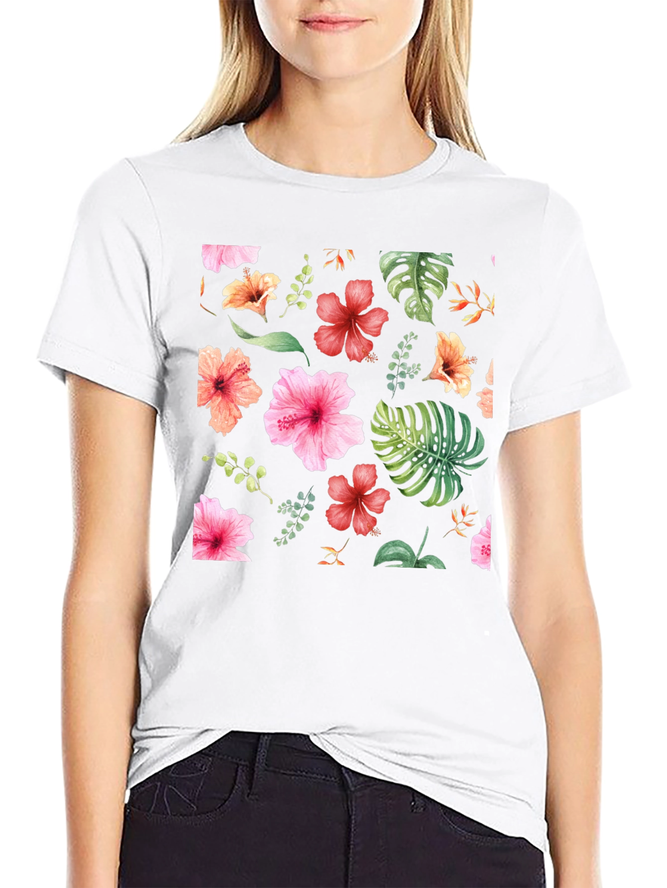 Floral Print Black T-Shirt - Tropical Style - 9