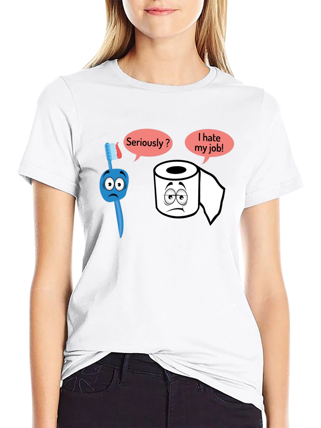 Black Humorous T-Shirt: Toothbrush and Toilet Paper view 9