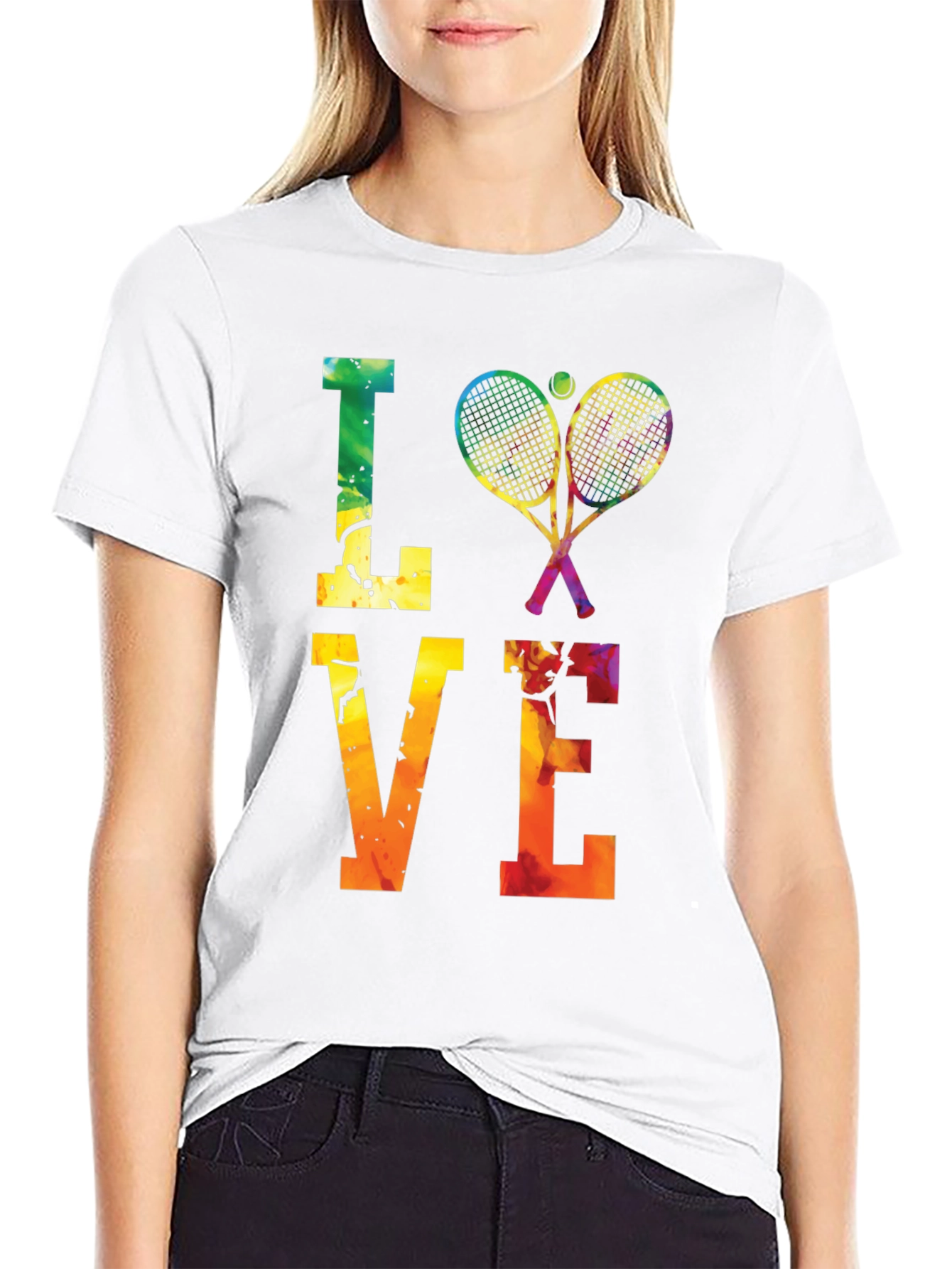 Black Tennis LOVE T-Shirt - Colorful Graphic Tee view 9
