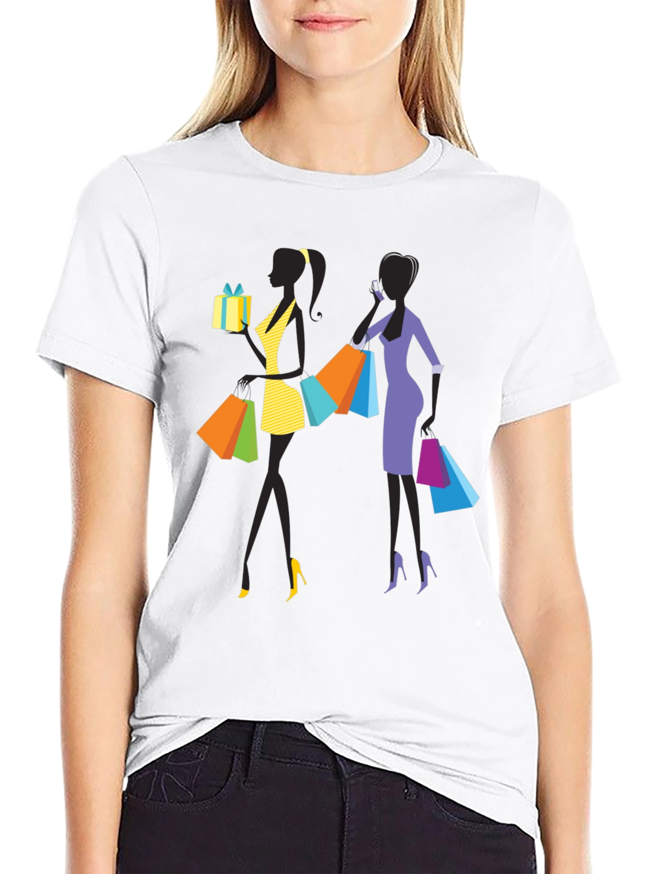 Black Stylish Shopping Women Graphic T-Shirt view 9