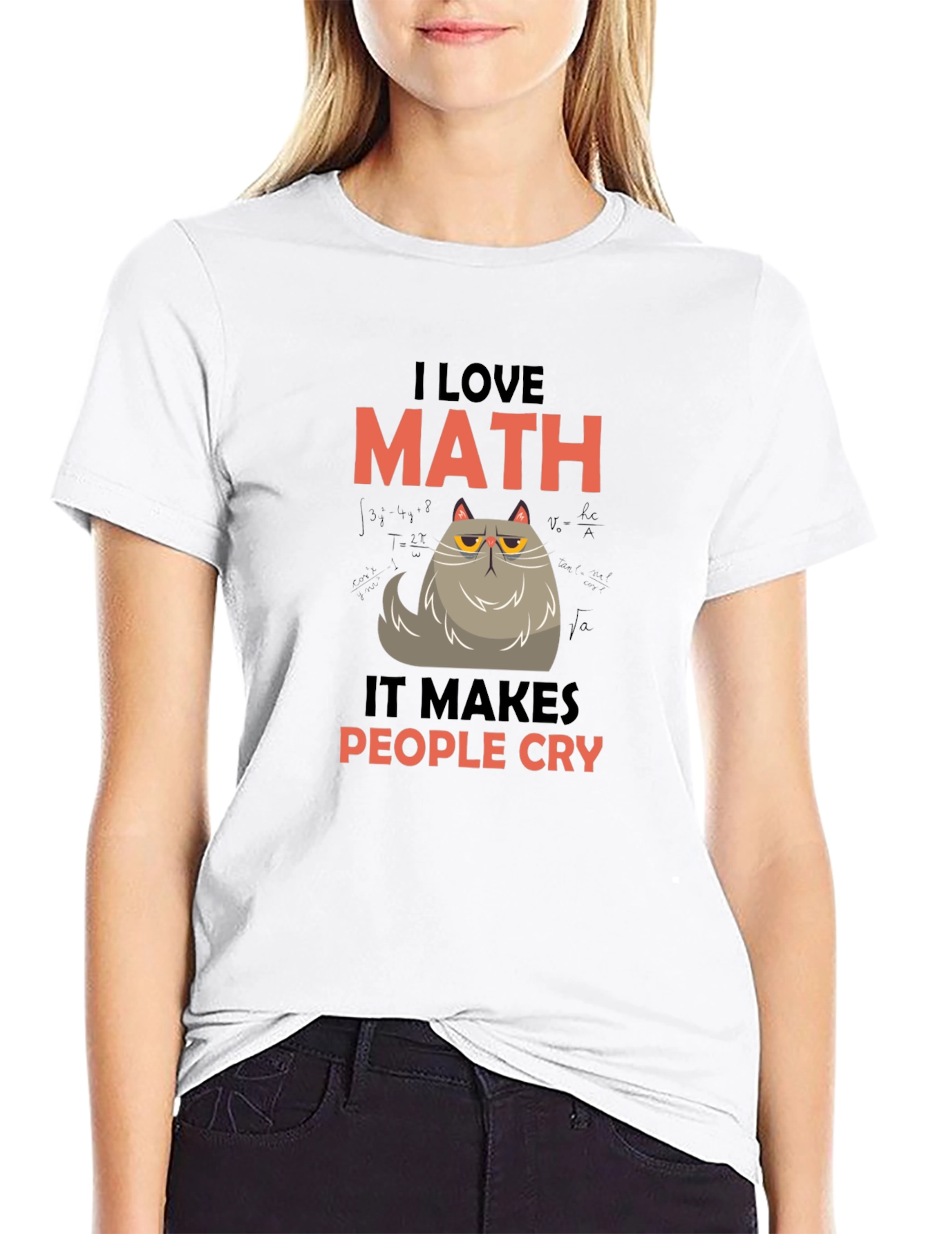 Black I Love Math Funny Cat Graphic T-Shirt view 9