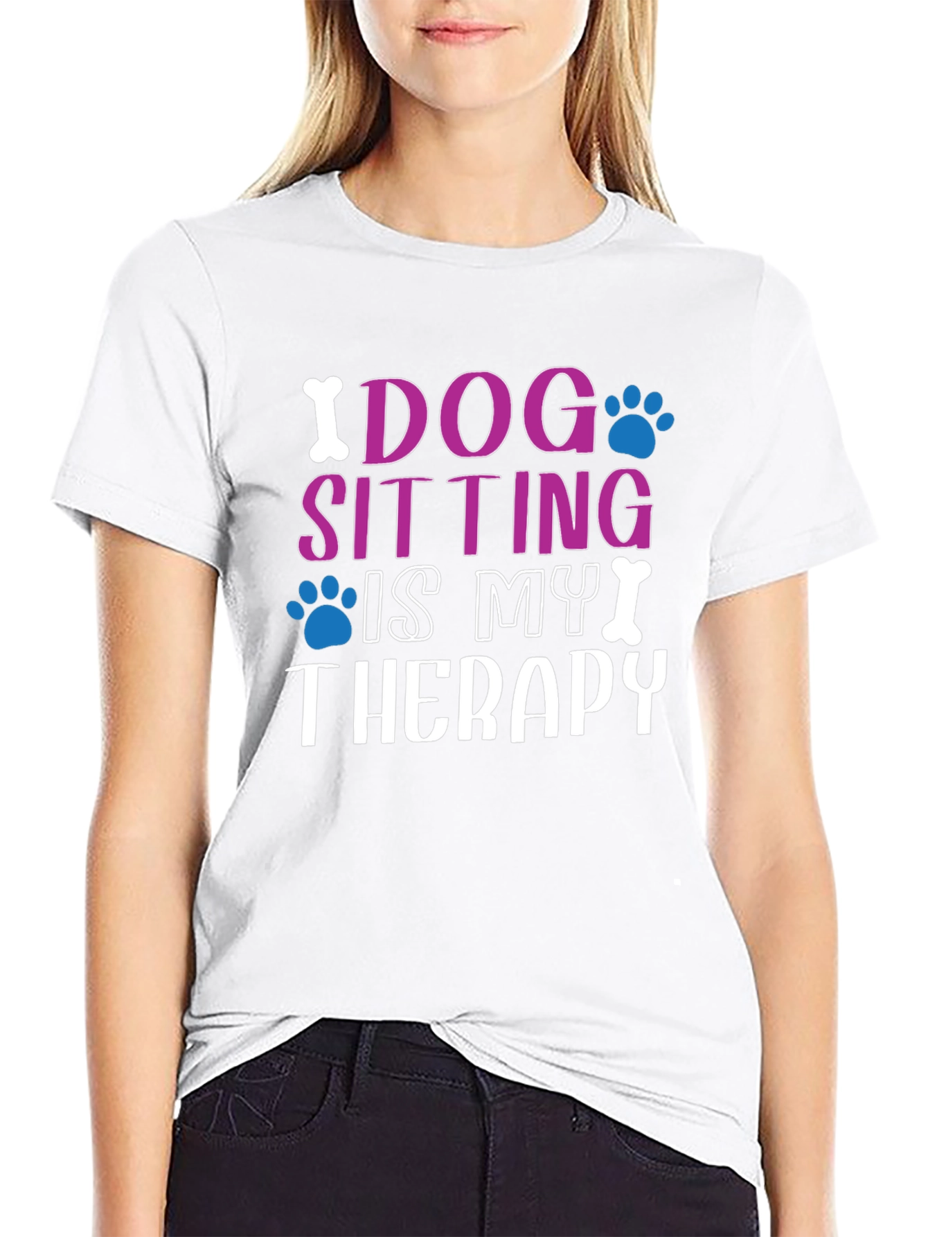 Black Dog Sitting Is My Therapy Black T-Shirt view 9