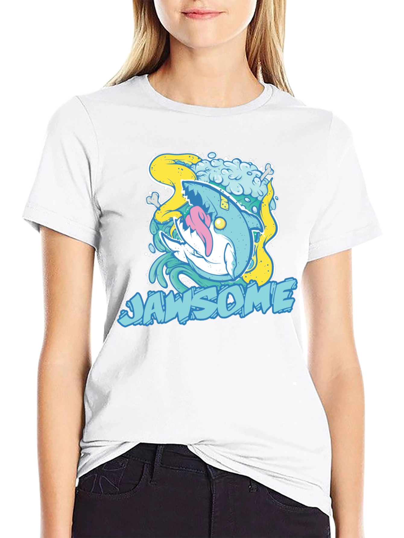 Black Jawsome Shark Graphic T-Shirt - Unique Cartoon Design view 9