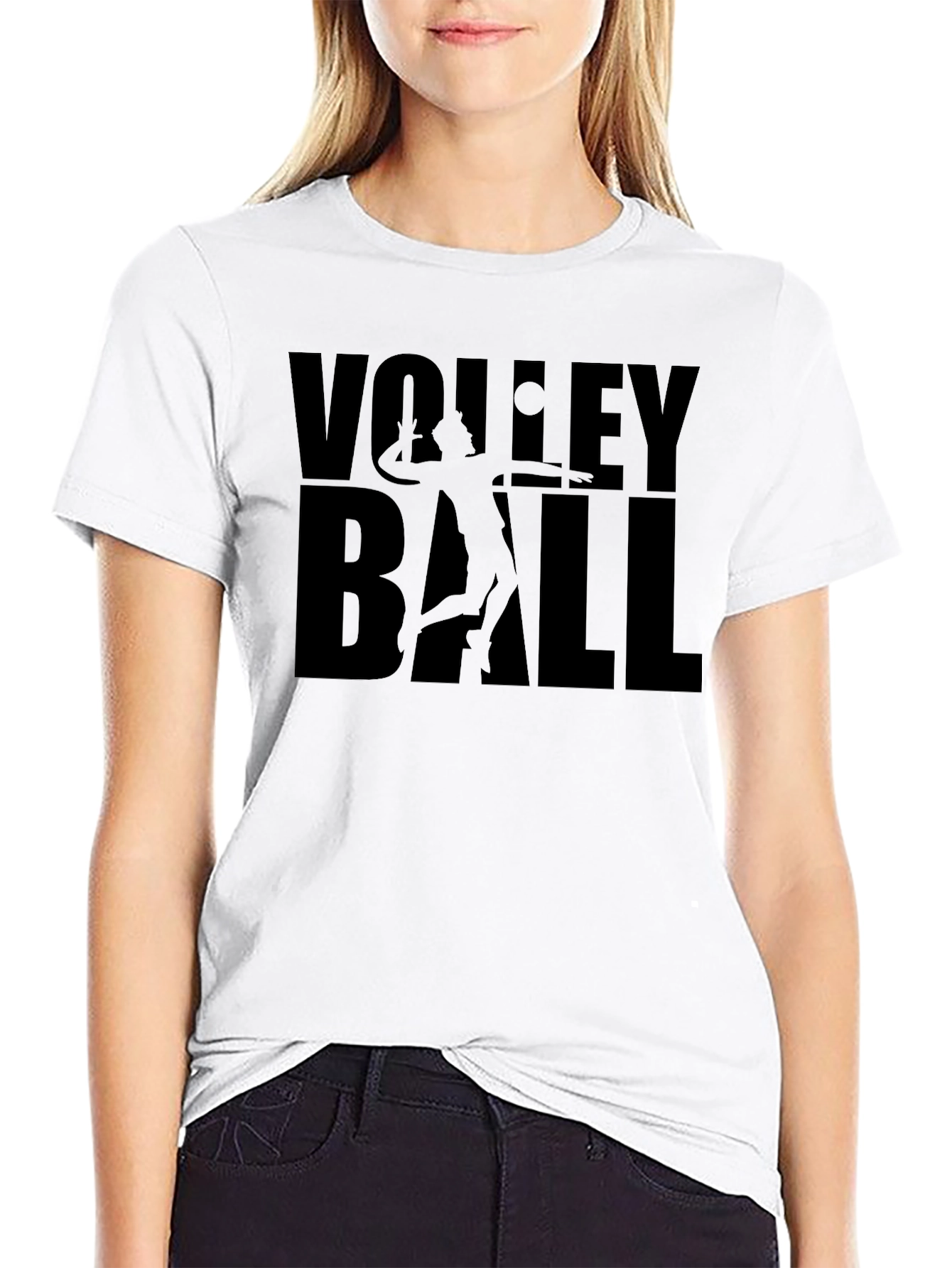 Black Volleyball Player Graphic Print Crew Neck T-Shirt view 9