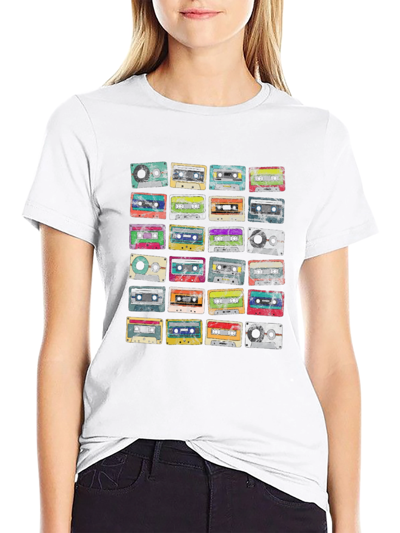 Black Retro Cassette Tapes Graphic Tee - Vintage Music Lover Shirt view 9