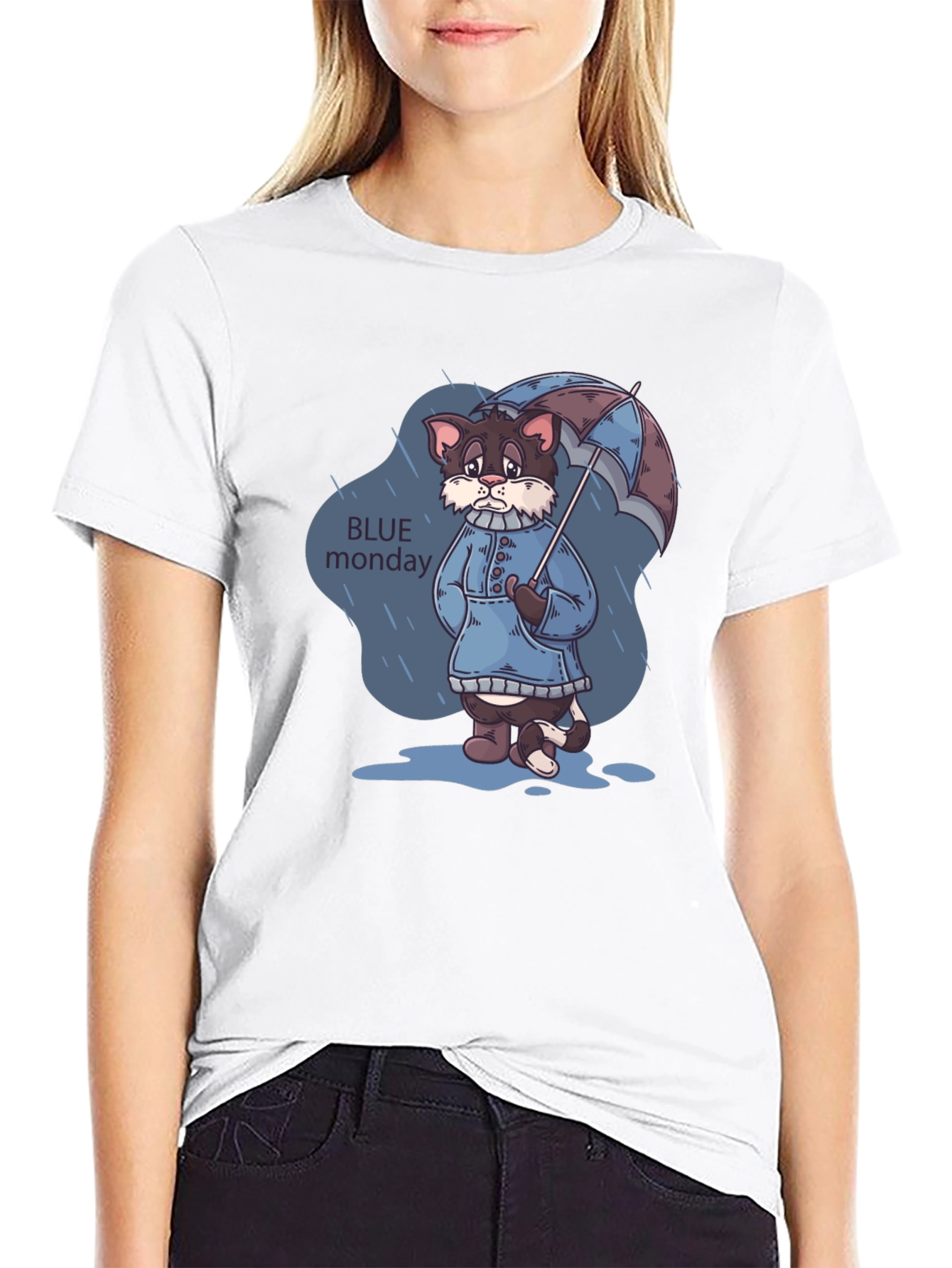 Black Blue Monday Cat T-Shirt - Rainy Day Style view 9