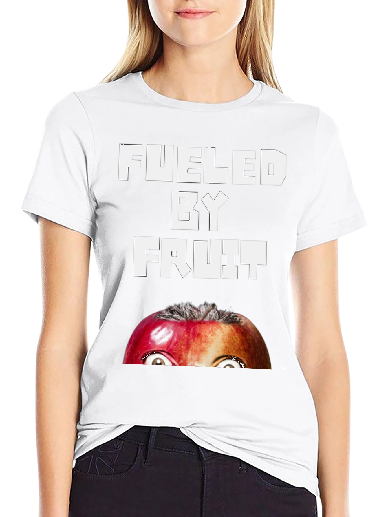 Black Fueled By Fruit T-Shirt - Funny Apple Face Tee view 9