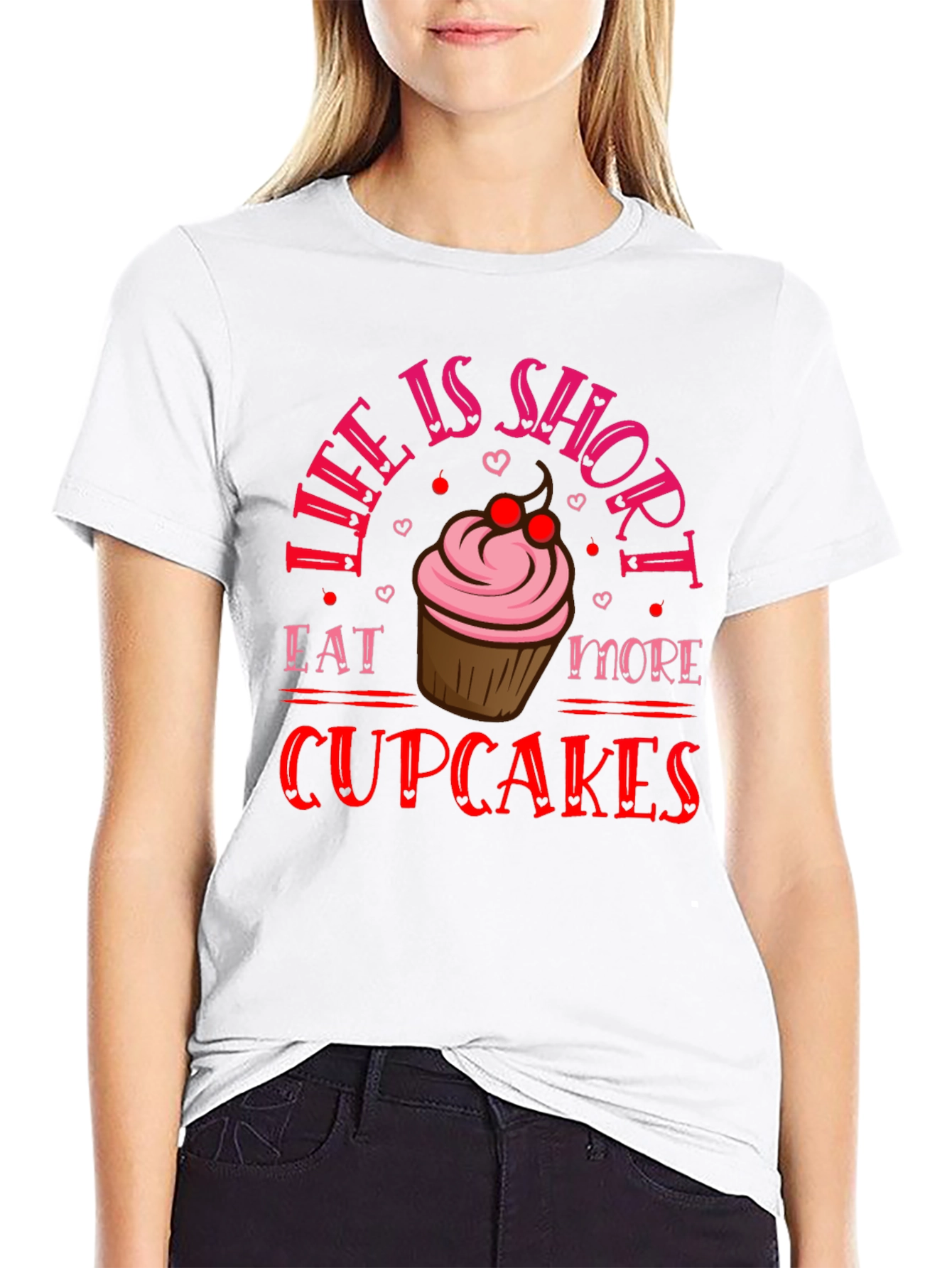 Black Life is Short Eat More Cupcakes Graphic Tee view 9