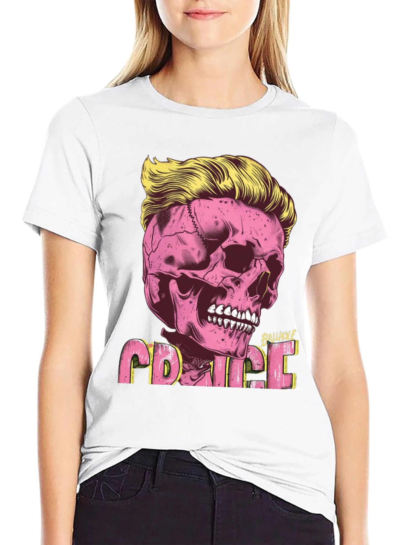 Black Skull with Hair T-shirt view 9