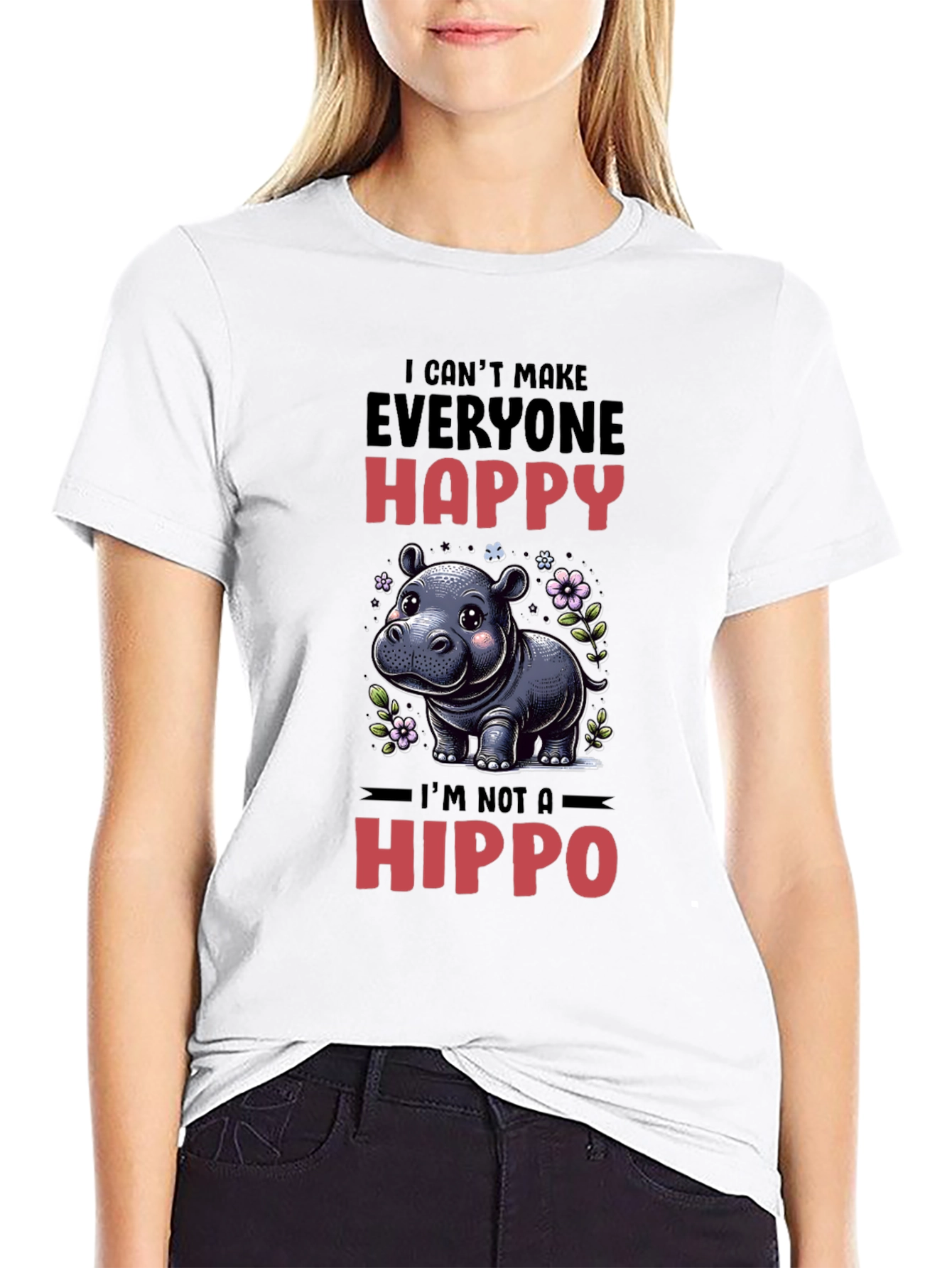 Black Funny Hippo T-Shirt - I Can't Make Everyone Happy view 9
