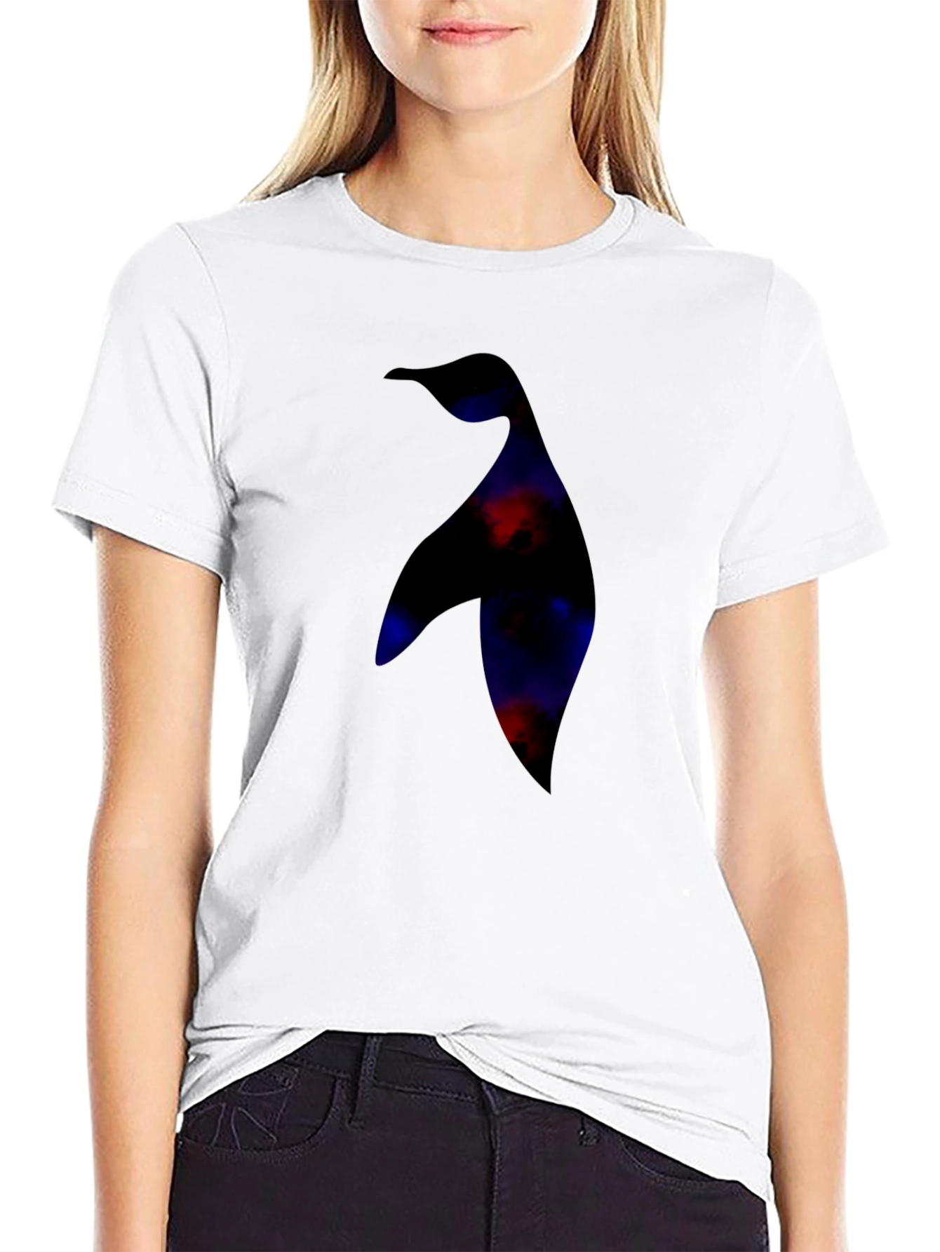 Black Abstract Penguin Graphic Print Black T-Shirt view 9