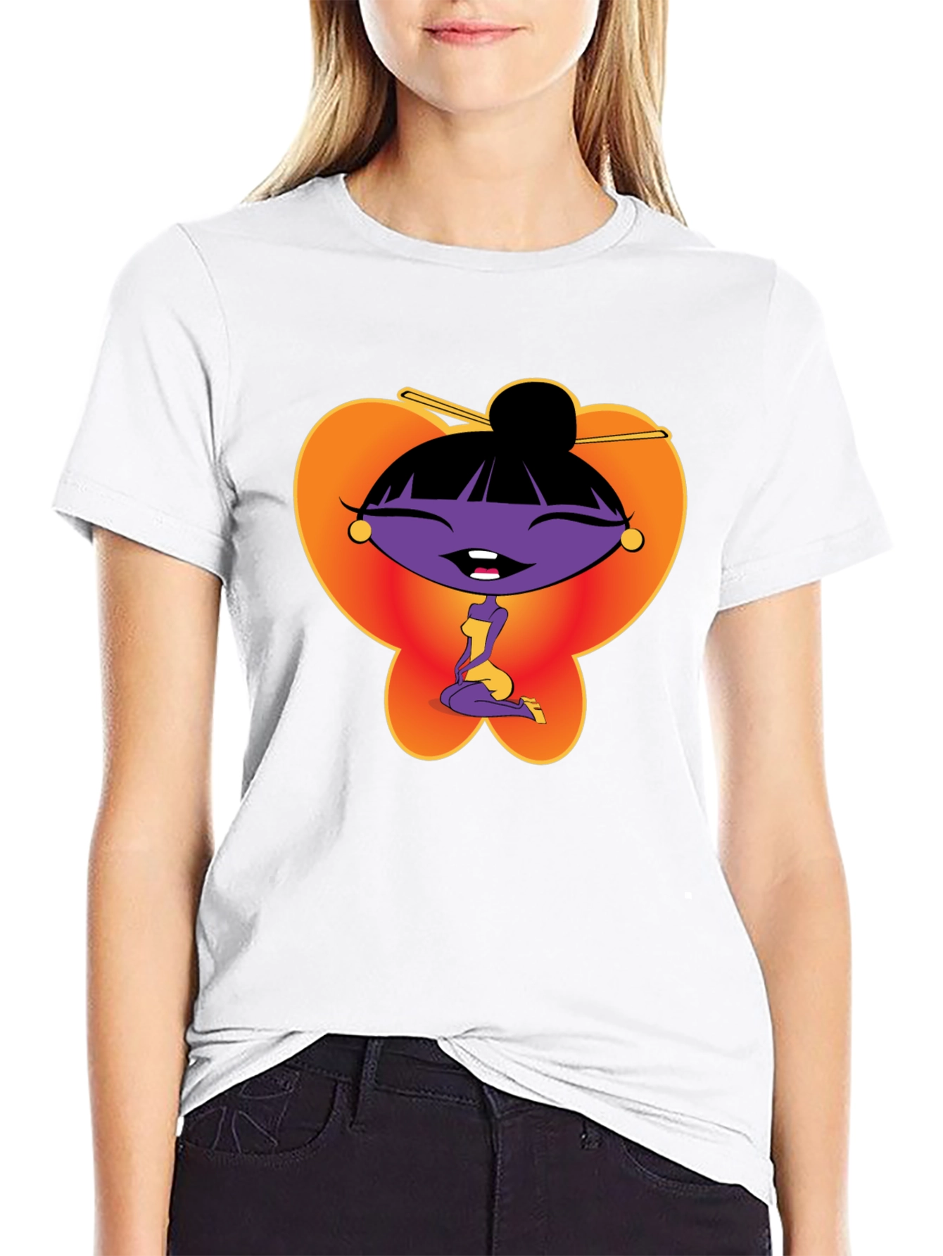 Black Cartoon Girl Graphic Tee - Black view 9
