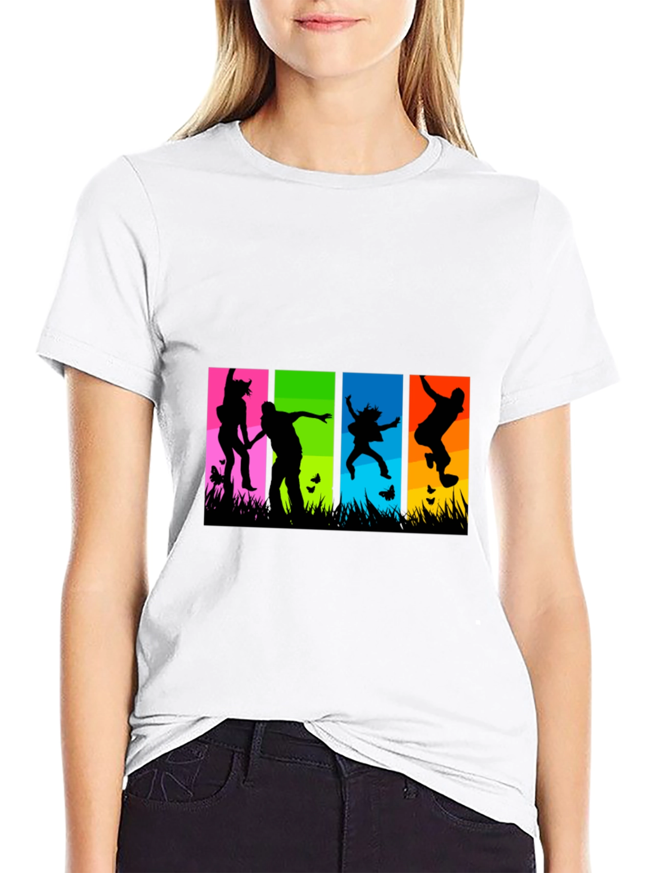Black Colorful Silhouette Jumpers Black T-Shirt view 9