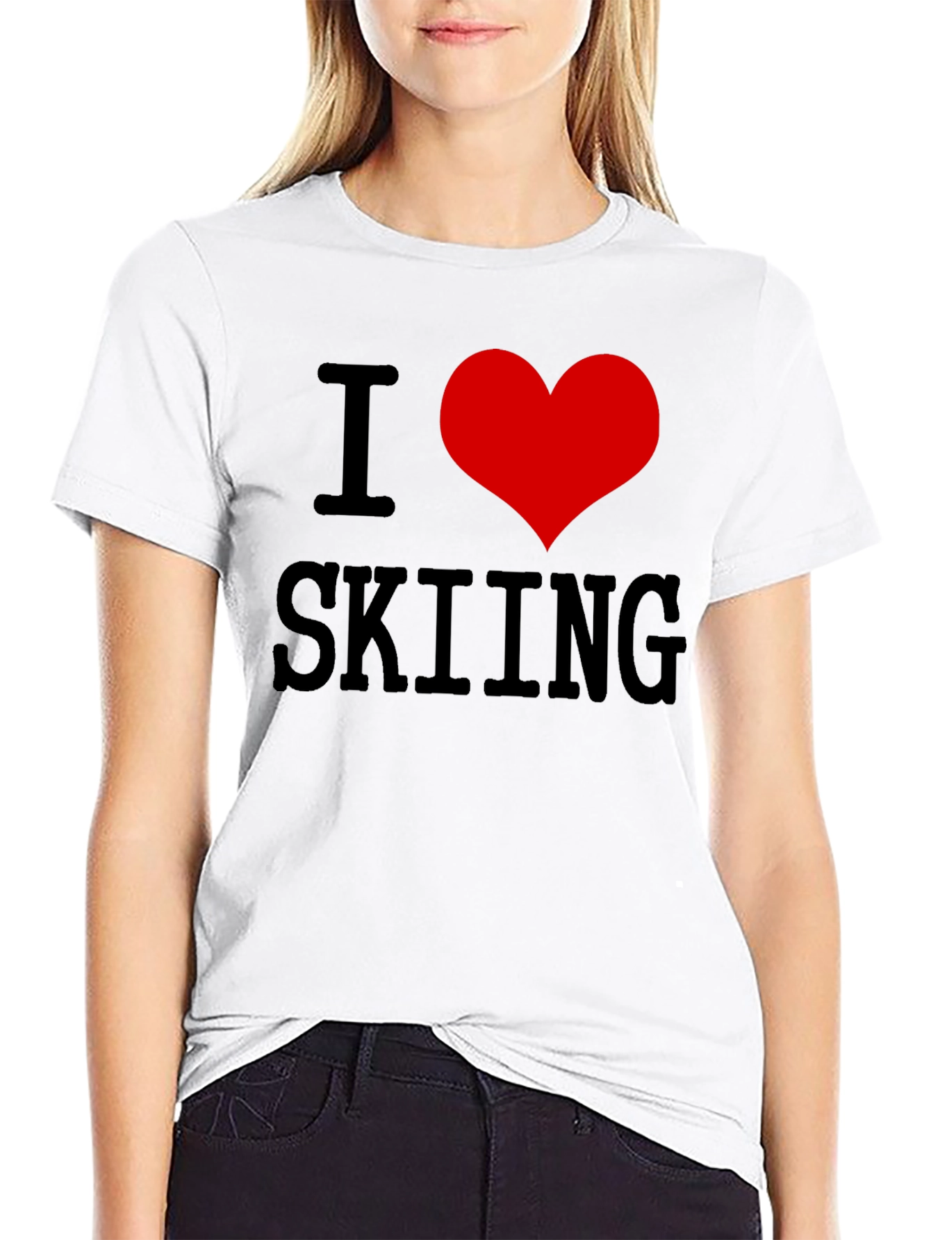 Black I Heart Skiing T-Shirt - Black Cotton Tee view 9