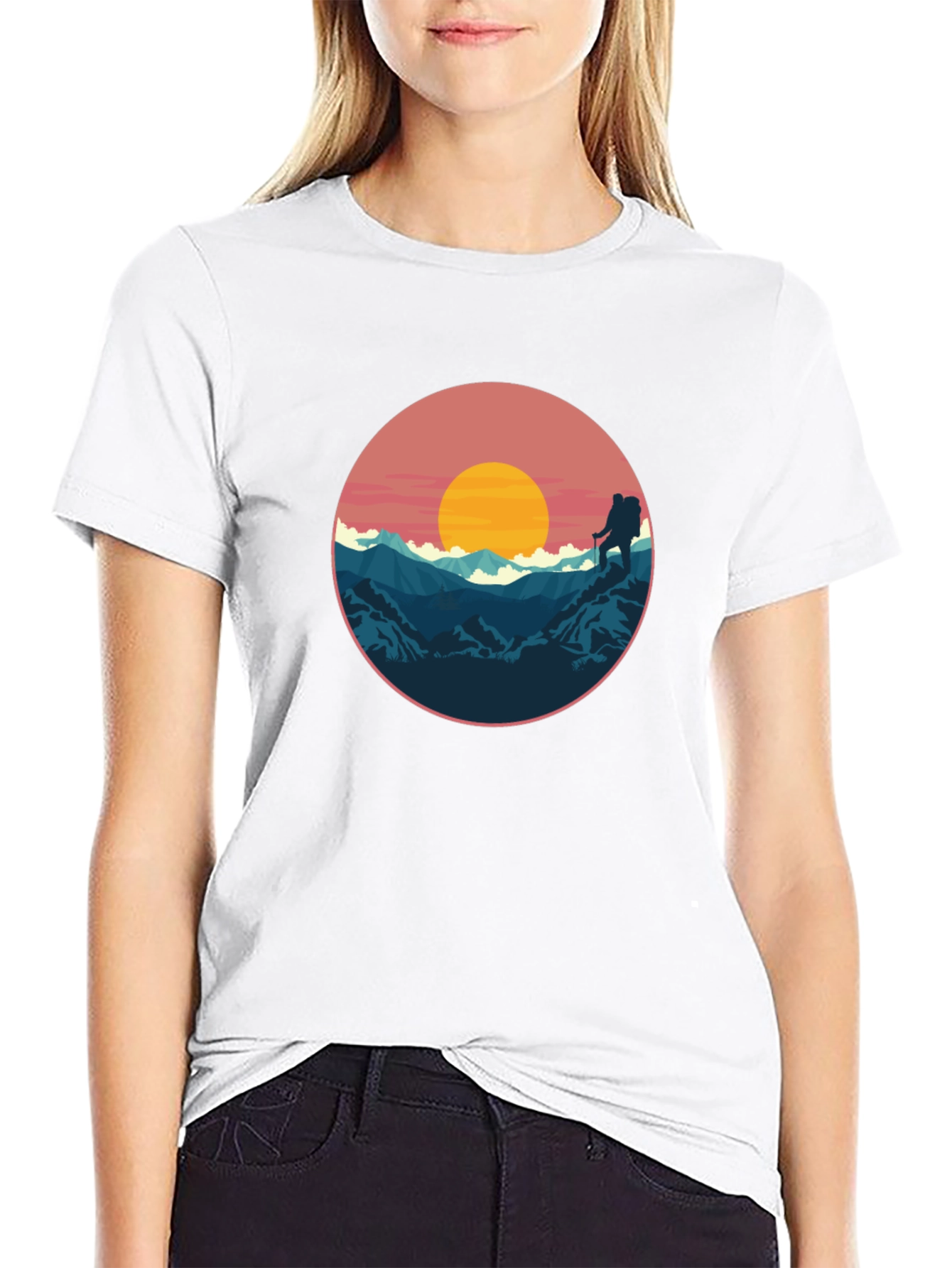 Black Hiking Adventure T-Shirt - Mountain Sunset Graphic Tee view 9