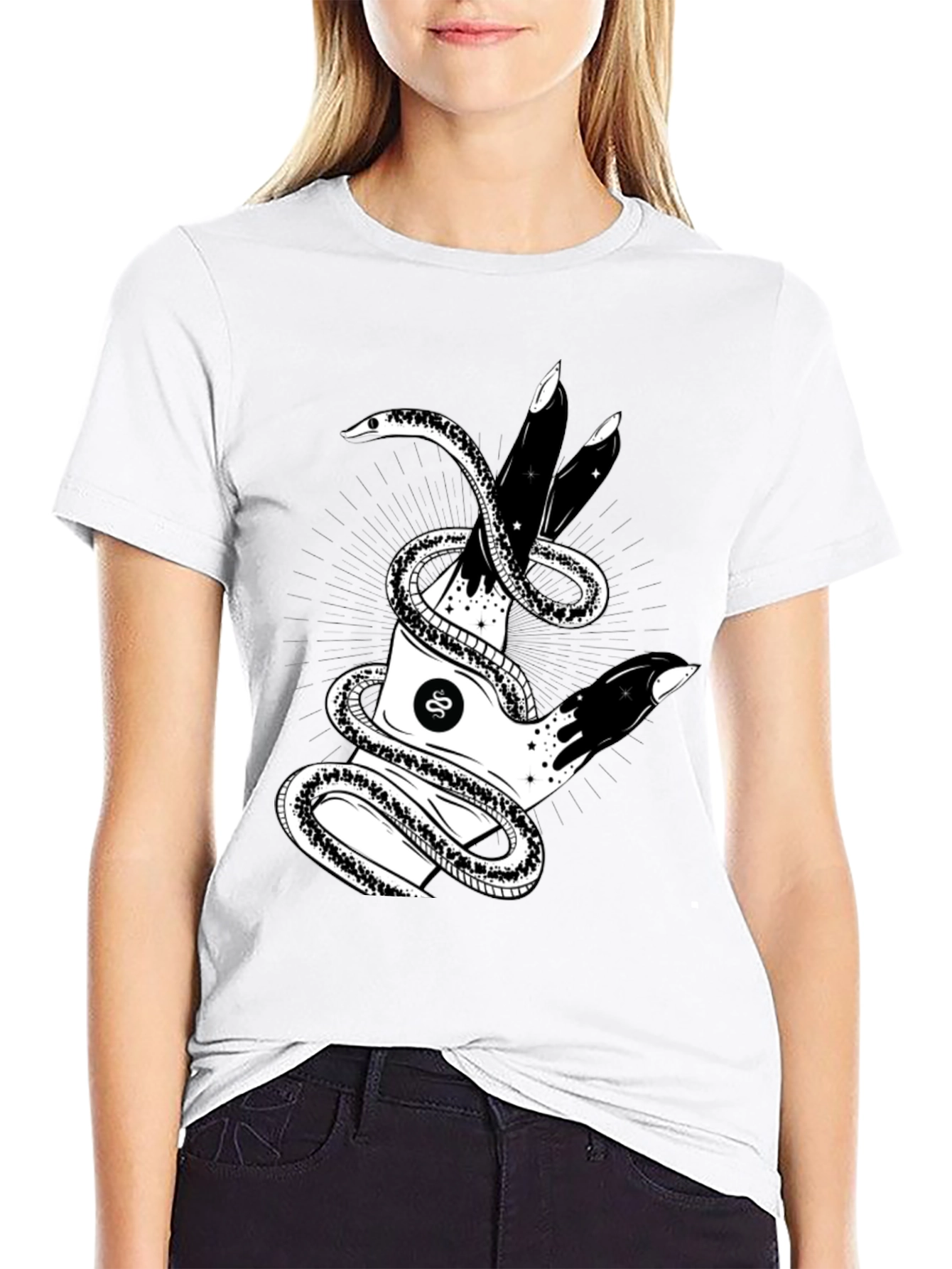 Black Mystic Snake & Hand Graphic Tee - Black view 9