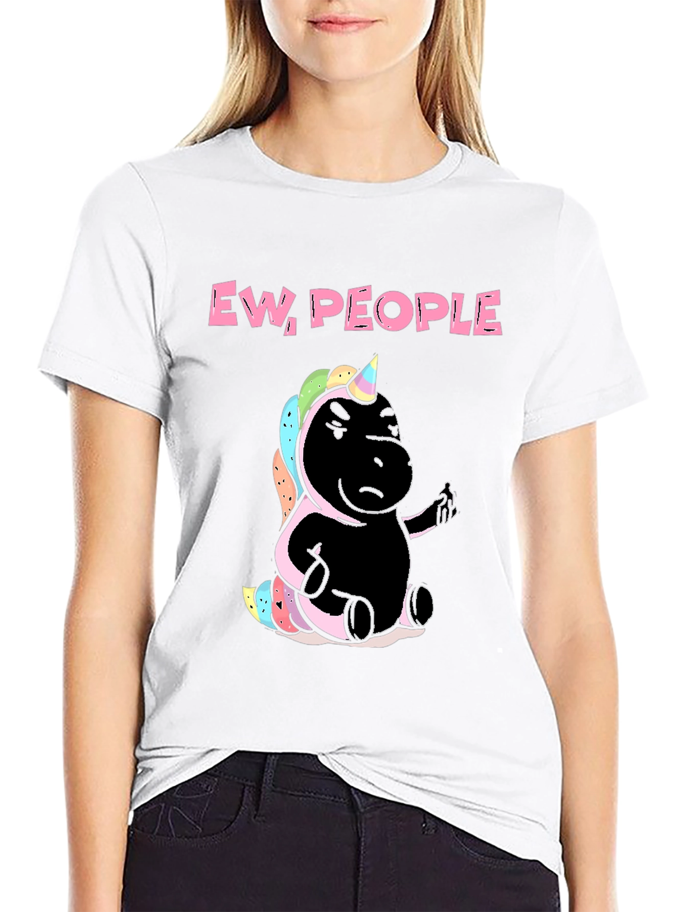 Black Ew People Unicorn Graphic Tee - Black Cotton T-Shirt view 9