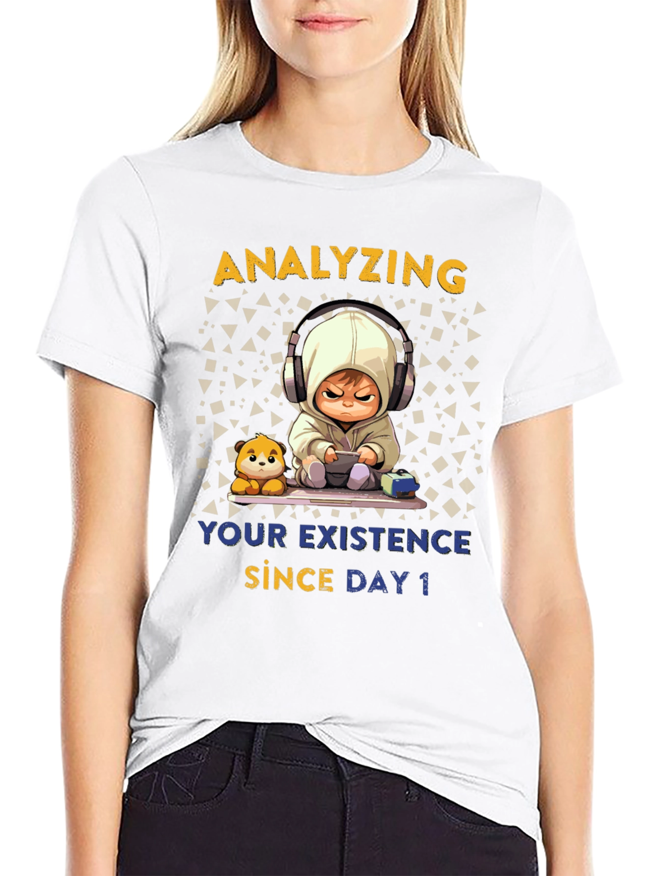 Black Analyzing Existence T-Shirt - Funny Gamer Baby Tee view 9