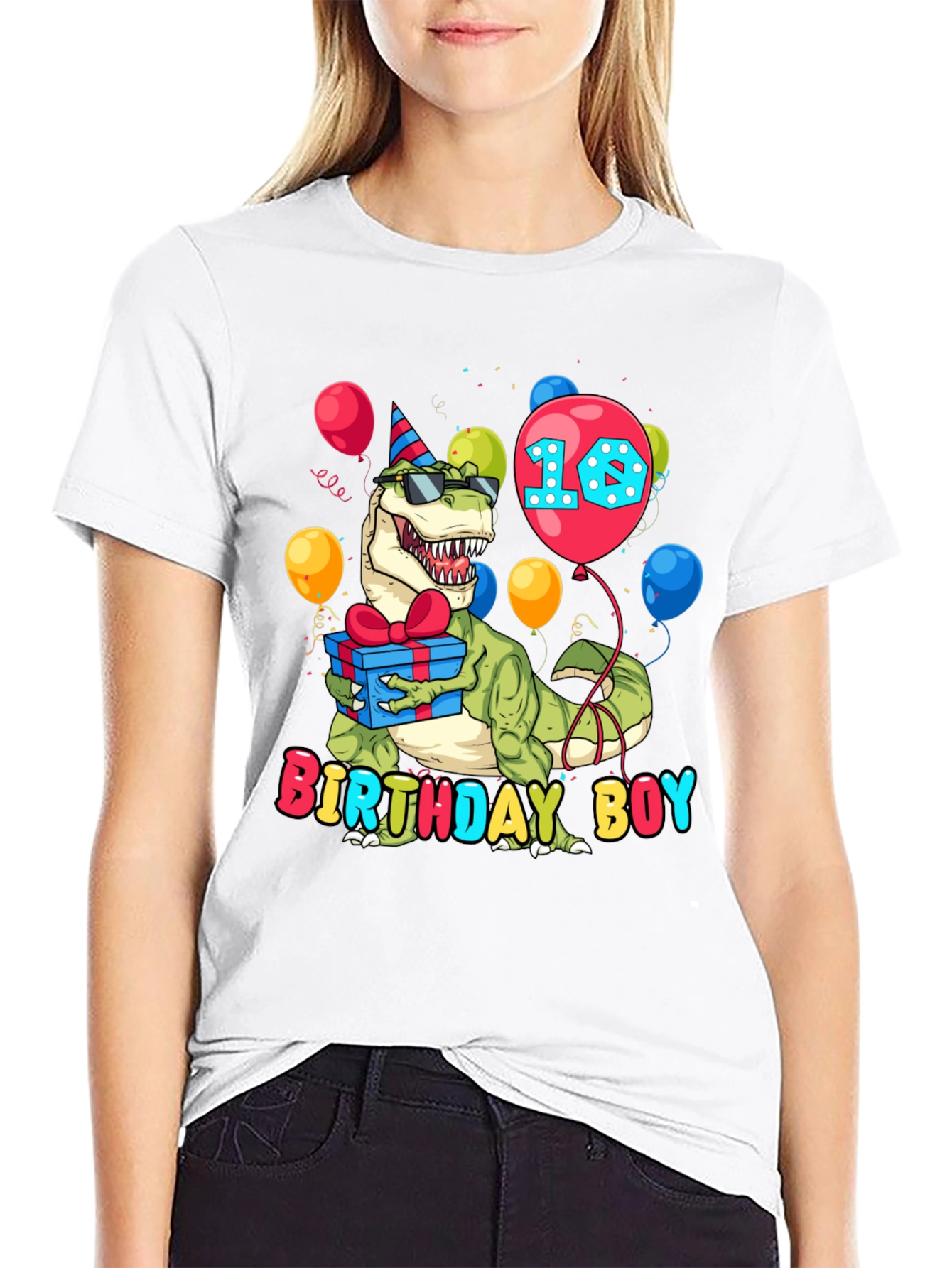 Black Birthday Boy Dinosaur T-Shirt - Dino 10th Birthday view 9