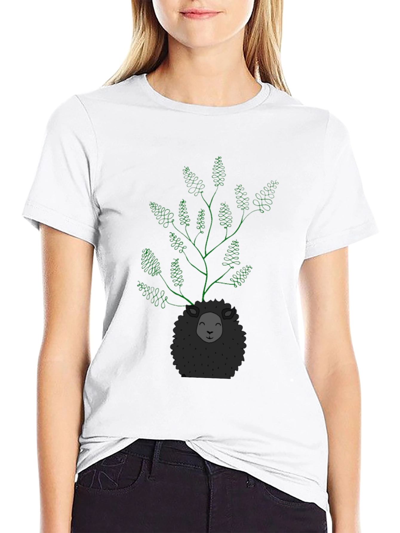 Black Unique Sheep & Tree Graphic Black T-Shirt view 9