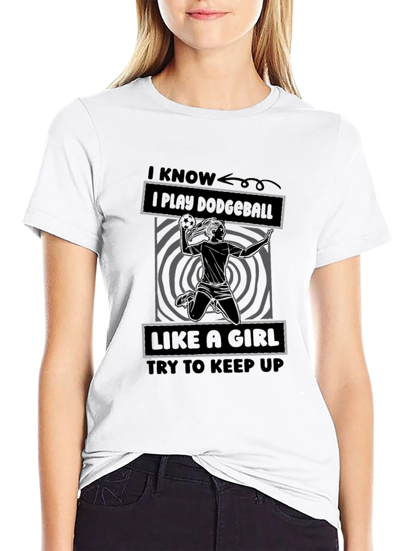 Black Dodgeball Like A Girl Graphic T-Shirt view 9