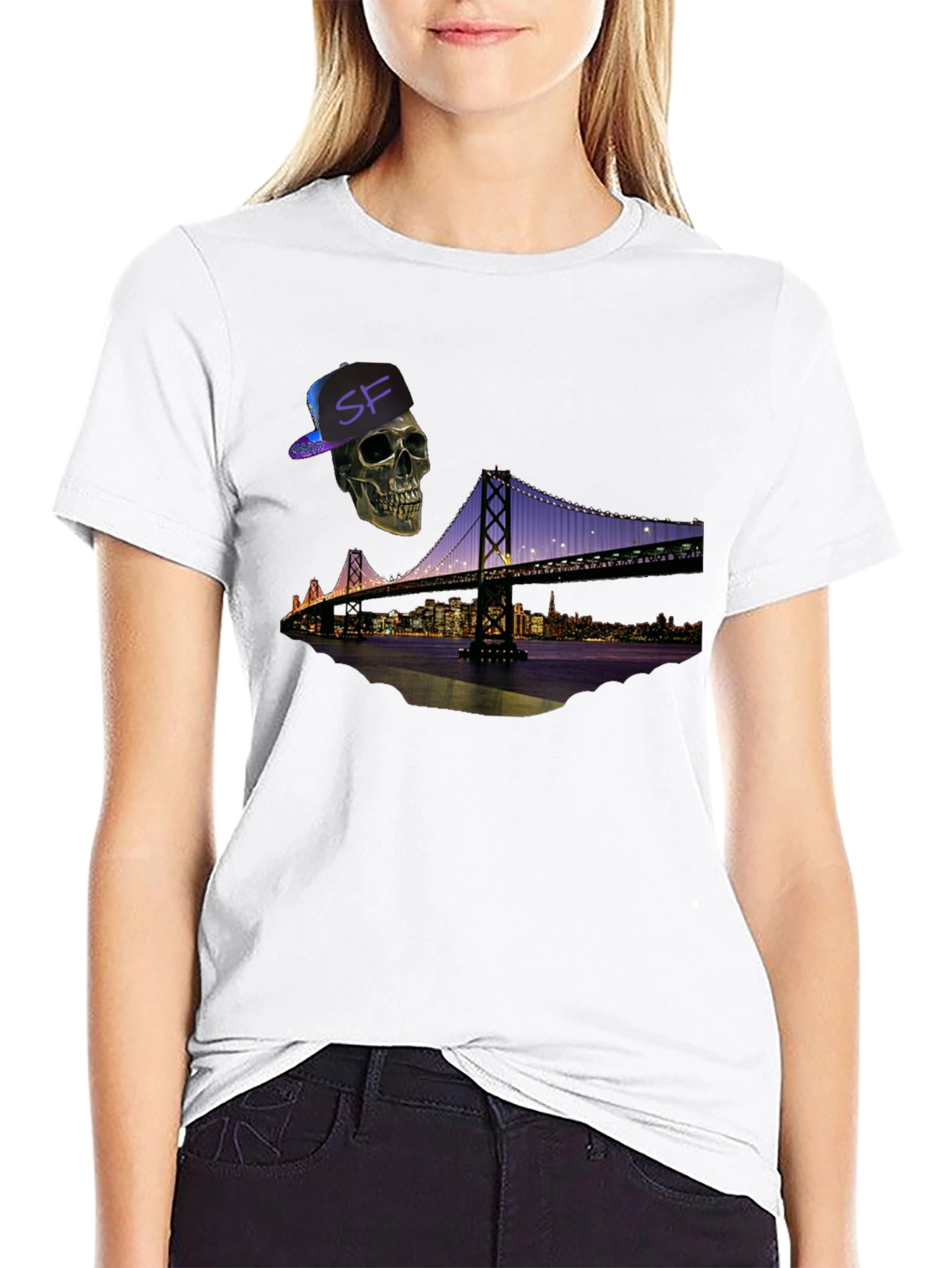 Black Skull SF Bridge Graphic Tee - Men's Black T-Shirt view 9