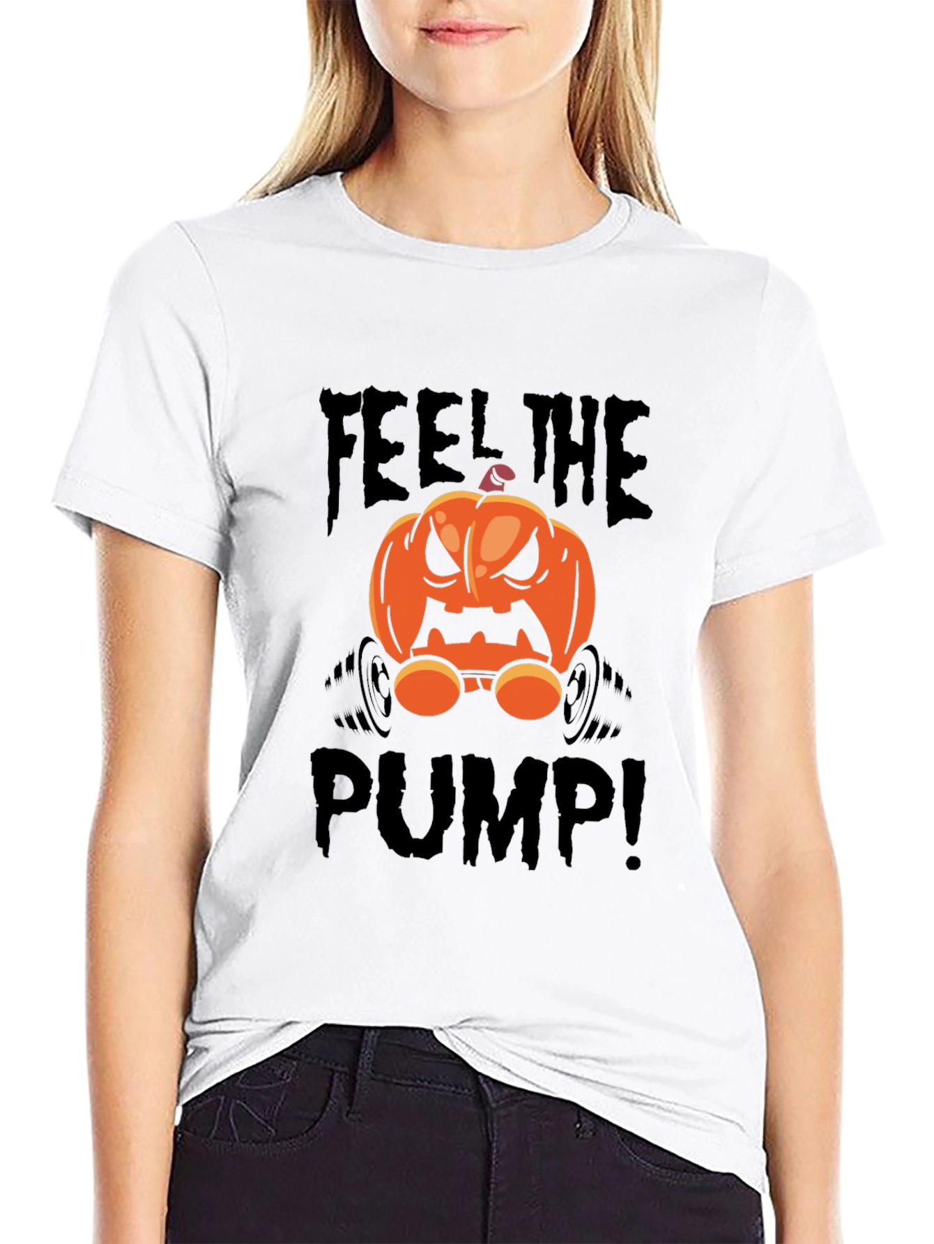 Black Halloween Pumpkin Feel The Pump T-Shirt view 9