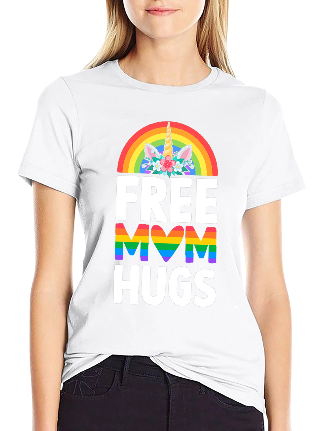 Black Free Mom Hugs Unicorn Rainbow Pride T-Shirt view 9