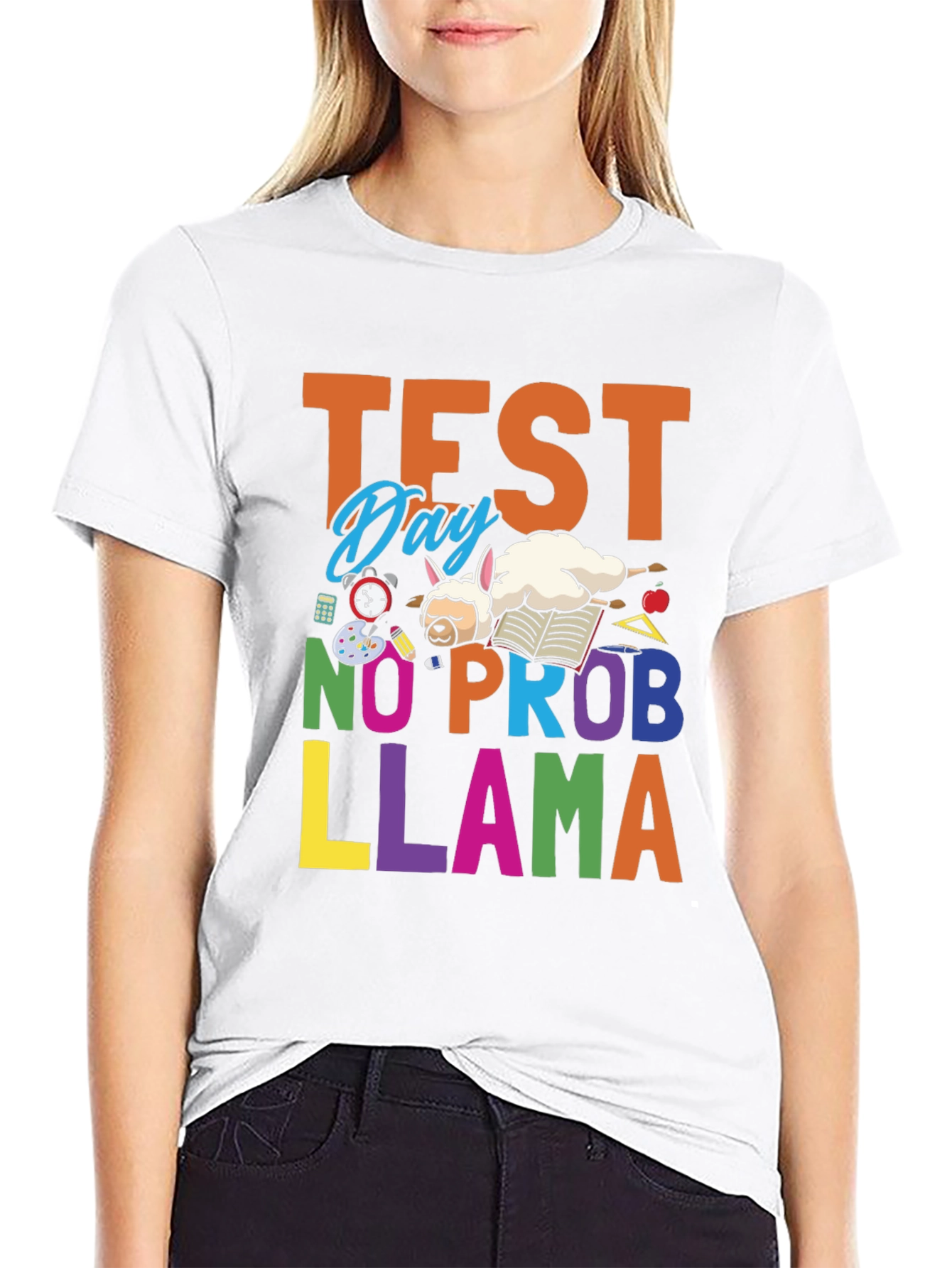 Black Test Day No Prob Llama T-Shirt - School & Study Fun view 9