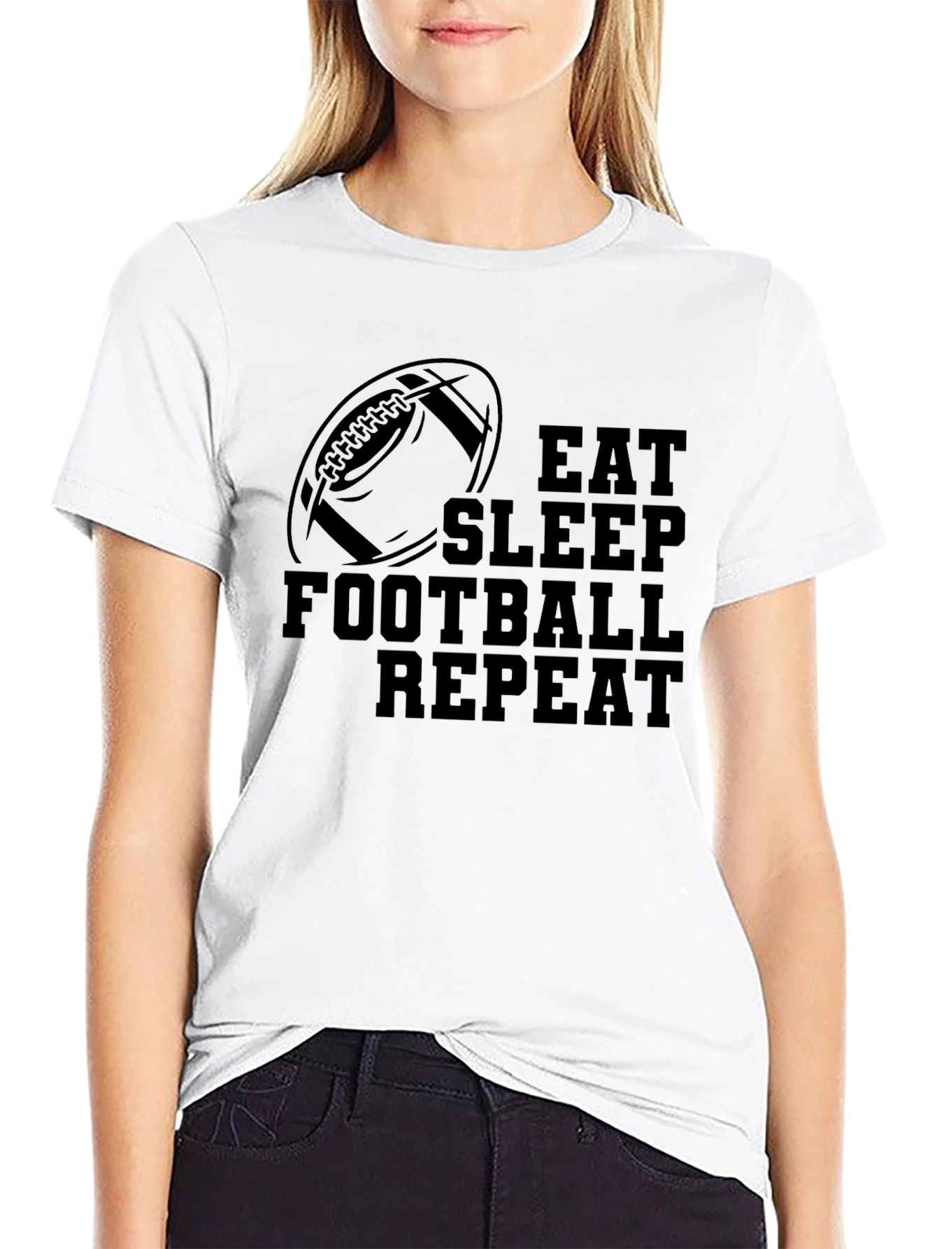Black Eat Sleep Football Repeat T-Shirt view 9