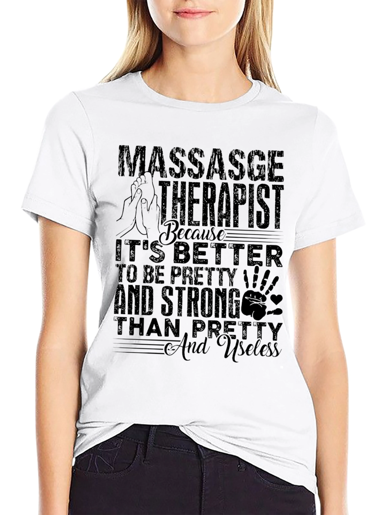 Black Massage Therapist Tee: Pretty & Strong view 9
