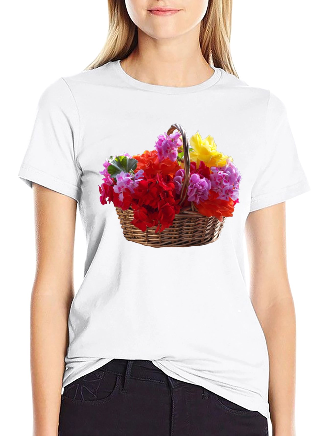 Black Floral Basket Graphic Tee - Mens Casual Short Sleeve T-Shirt view 9