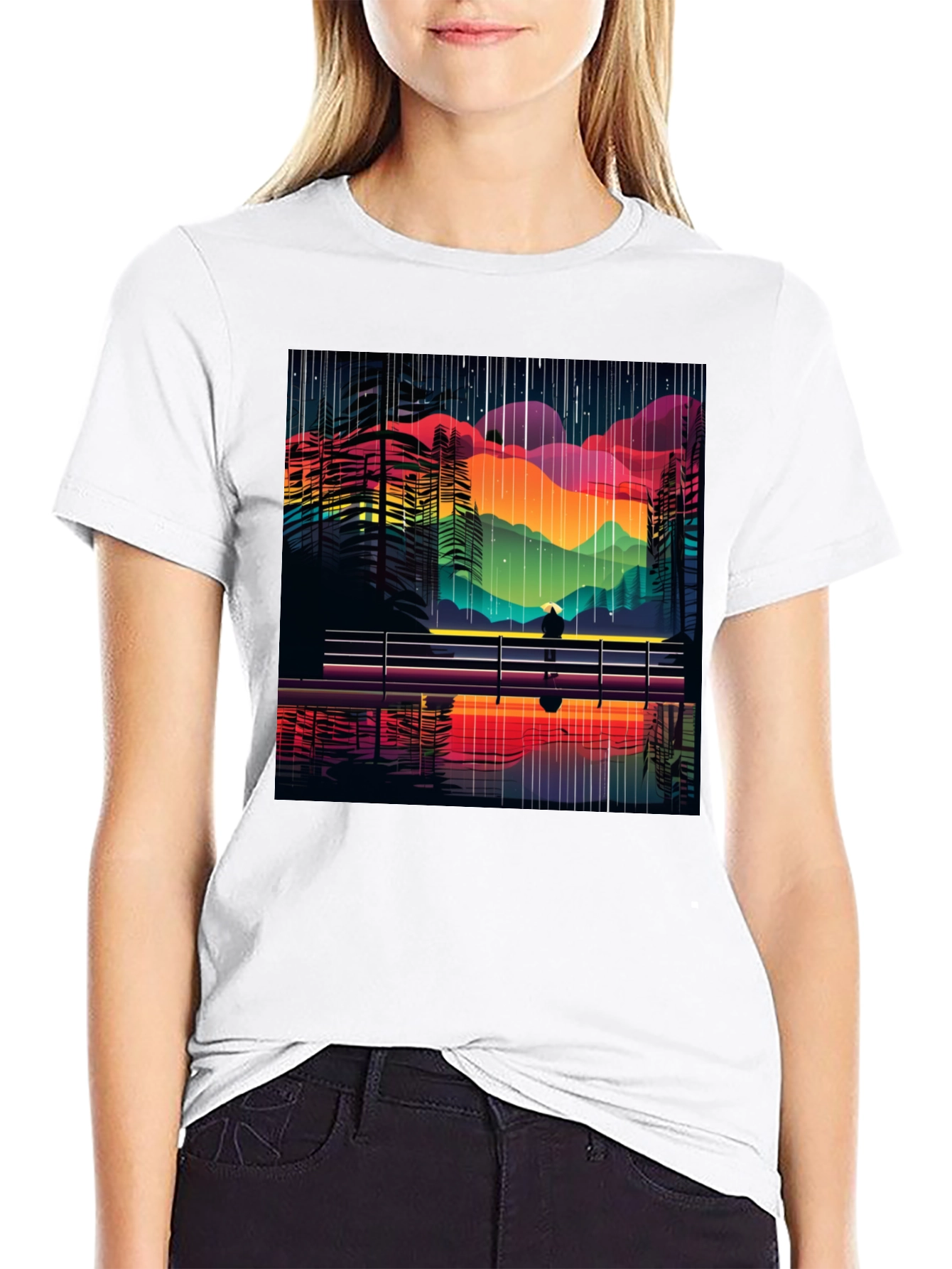 Black Vibrant Abstract Landscape Tee - Stylish Graphic T-Shirt view 9