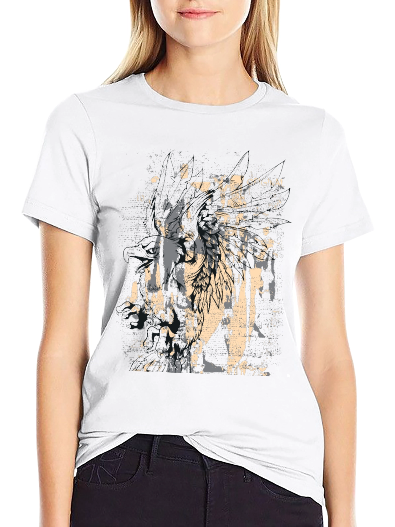 Black Grunge Graphic Print Black T-Shirt view 9