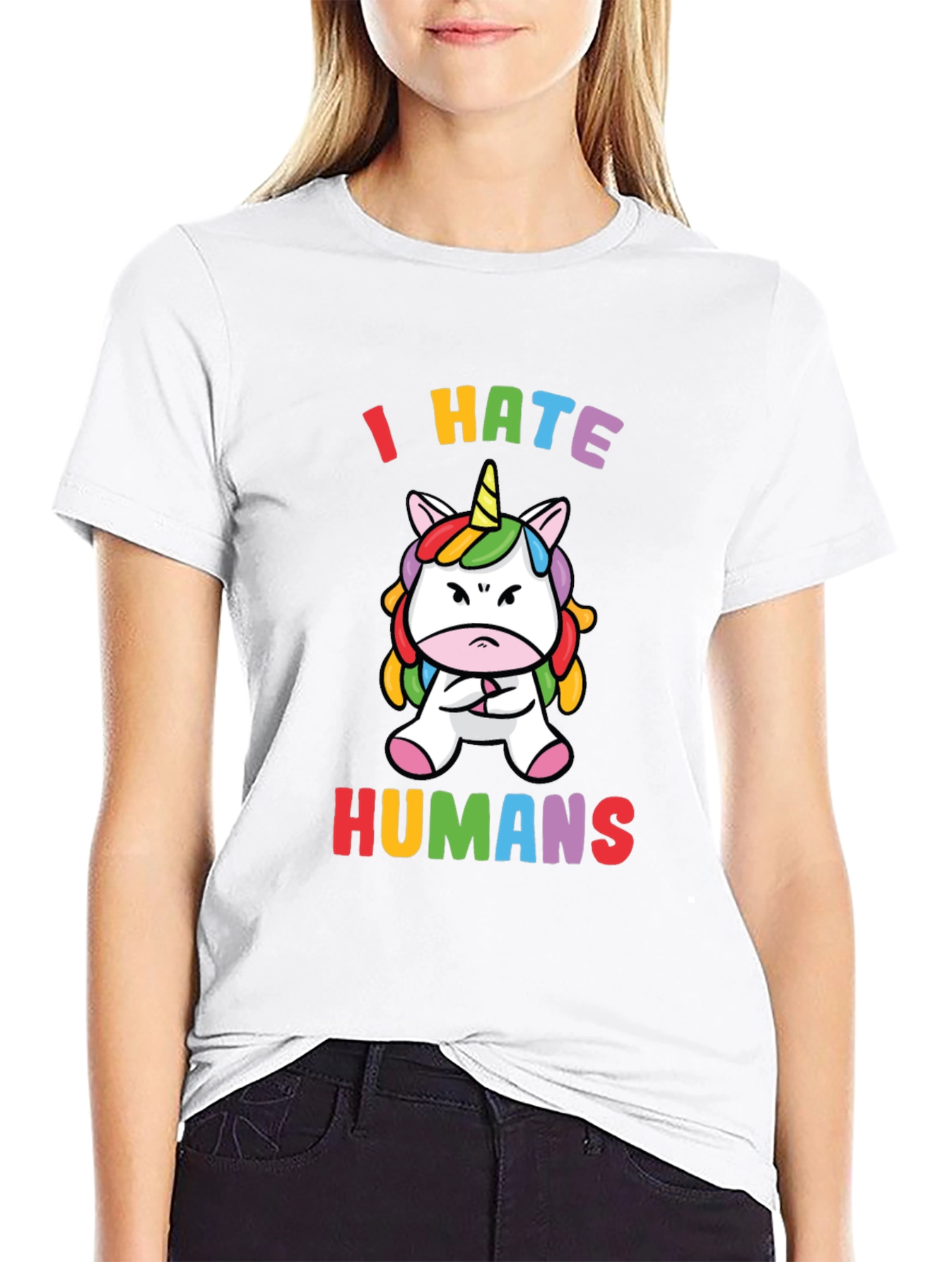Black I Hate Humans T-Shirt - Grumpy Unicorn Tee view 9