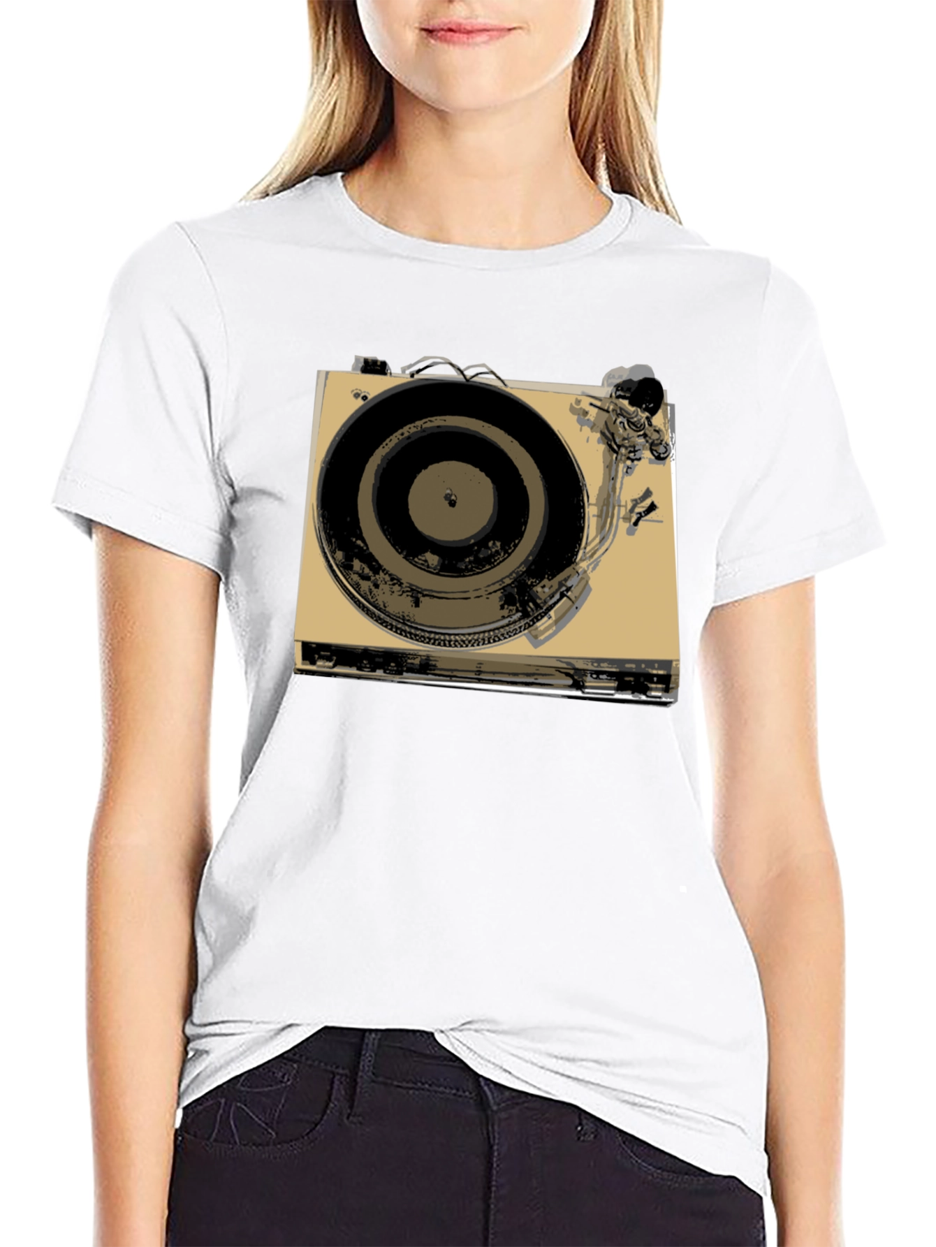 Black Vintage Turntable Graphic Tee - Retro DJ Style view 9