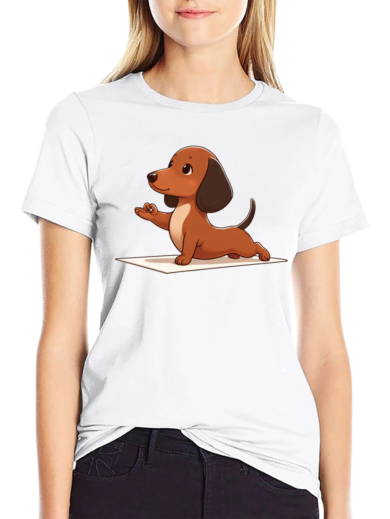 Black Yoga Dachshund Black T-Shirt view 9