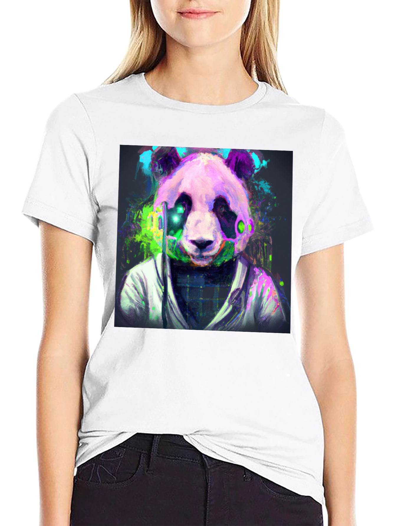 Black Cyber Panda Graphic Tee - Modern Style view 9