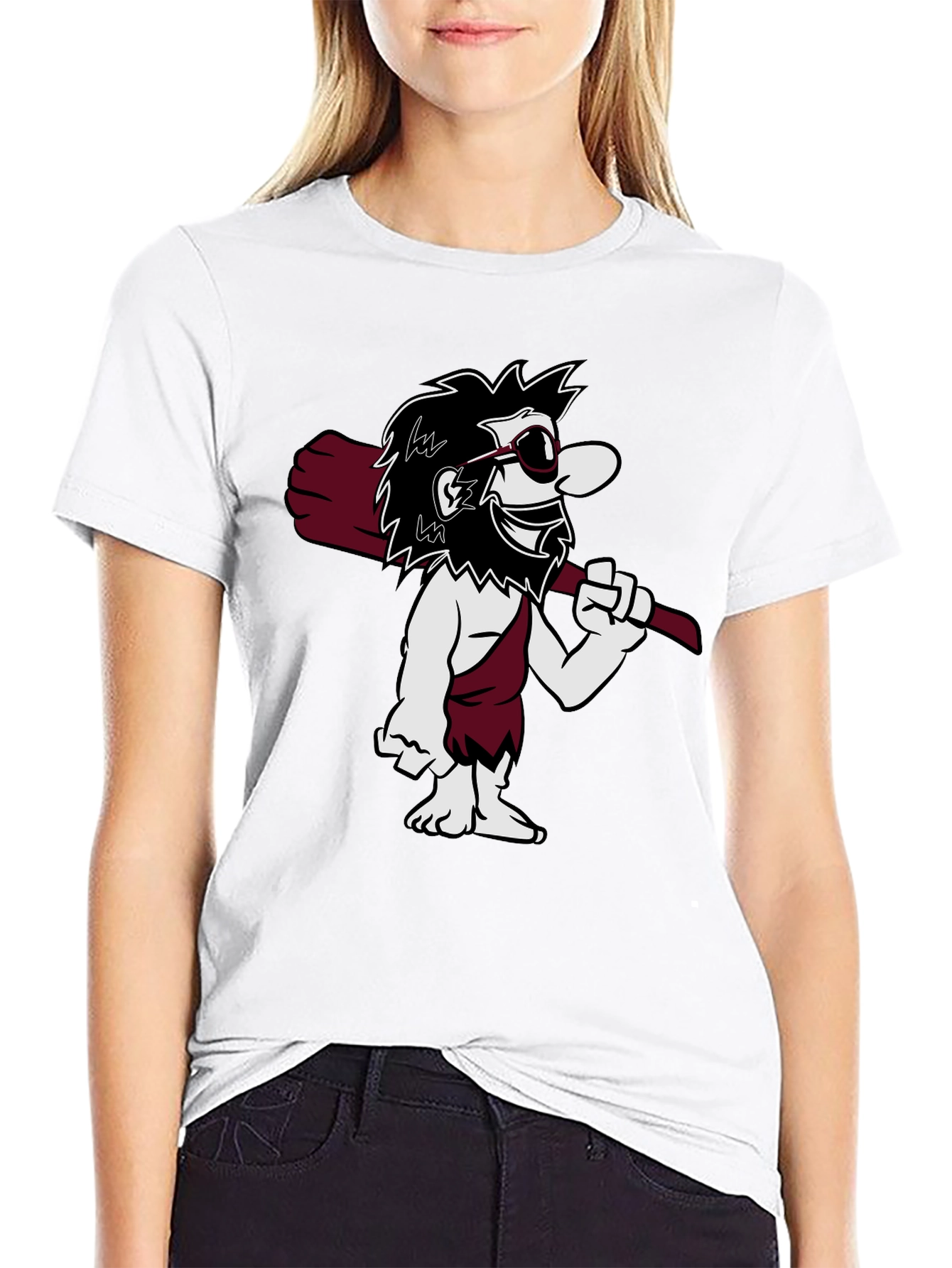 Black Cool Caveman Cartoon Graphic Tee - Black view 9