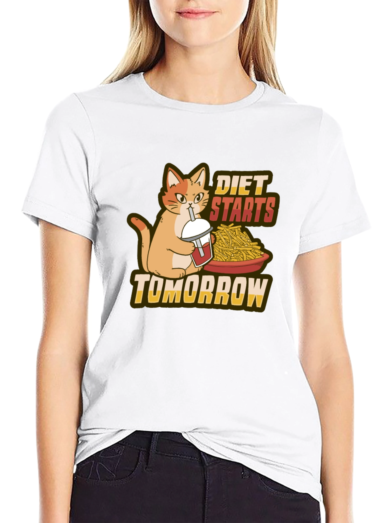 Black Diet Starts Tomorrow Funny Cat T-Shirt view 9