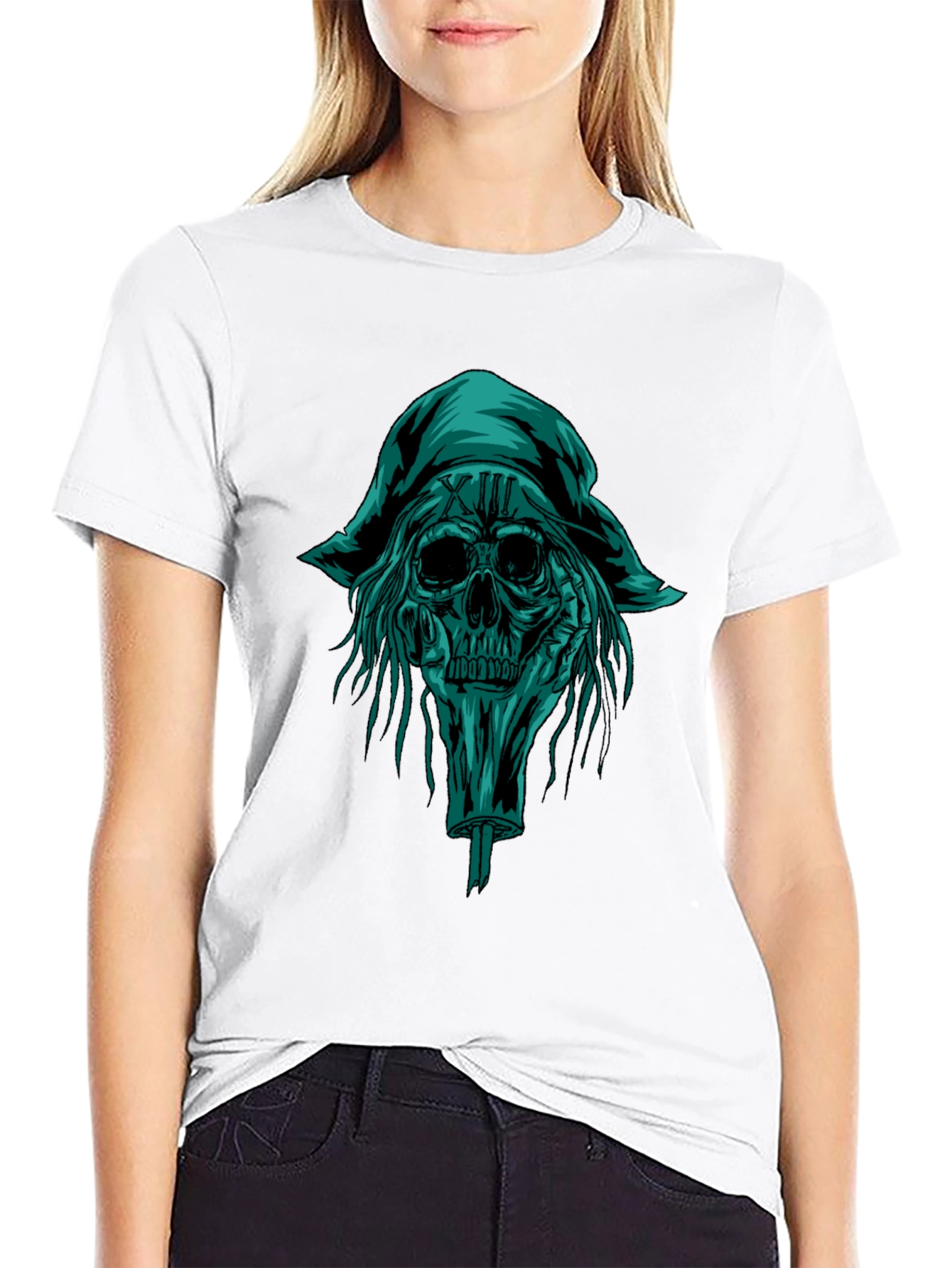 Black Skull Pirate Graphic Tee - Black Cotton T-Shirt view 9