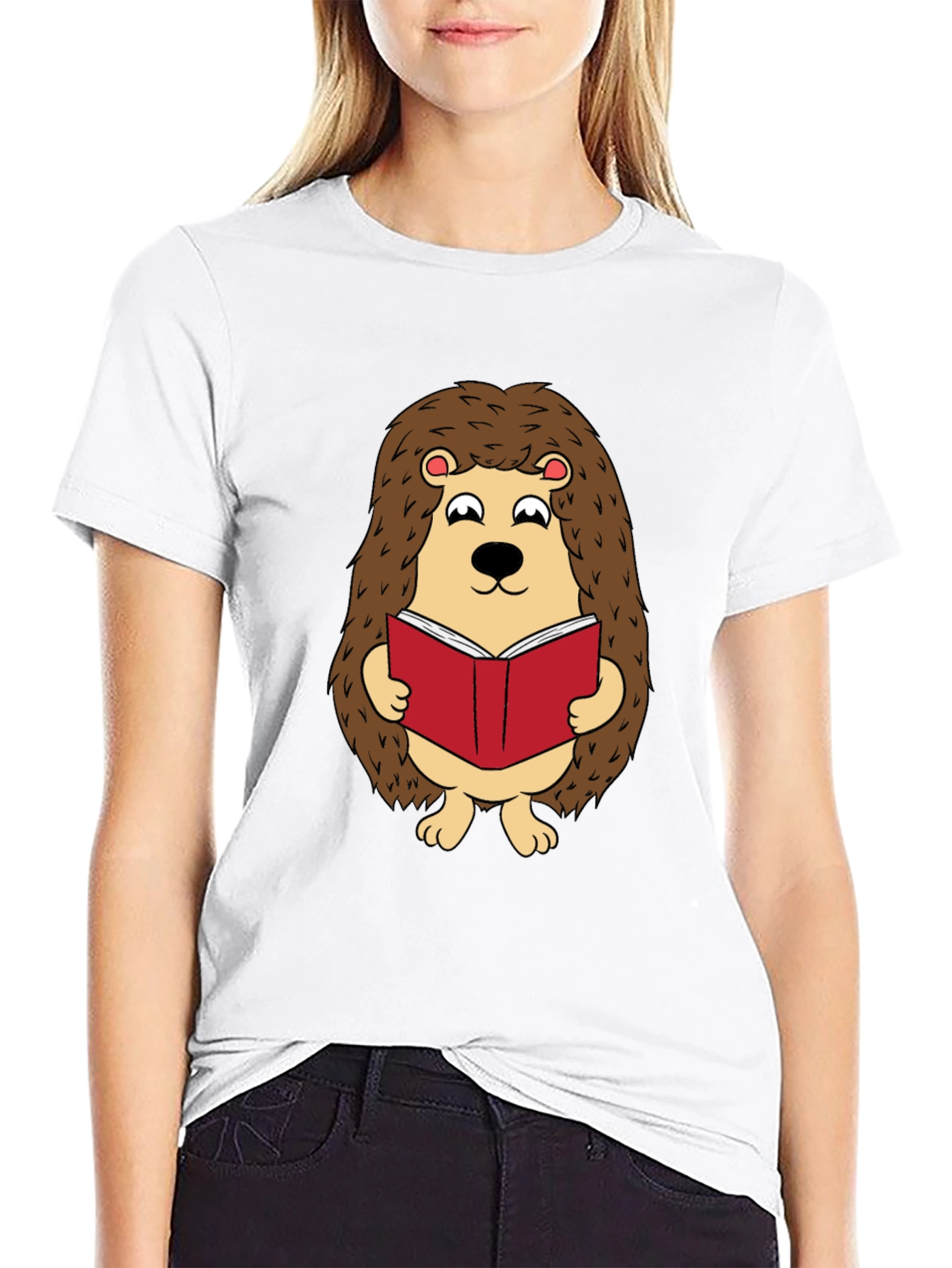 Black Cute Hedgehog Reading Book Graphic T-Shirt view 9